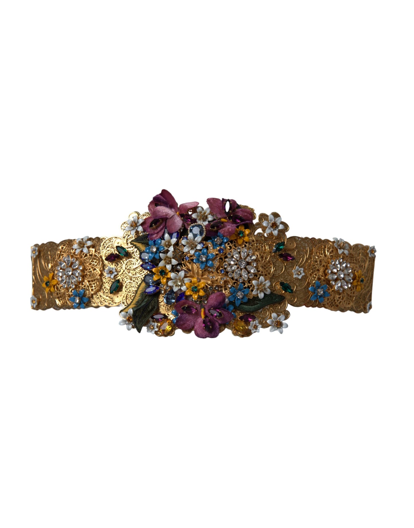 Dolce & Gabbana – Breiter Taillengürtel mit mehrfarbigem Blumen- und Kristallverzierung