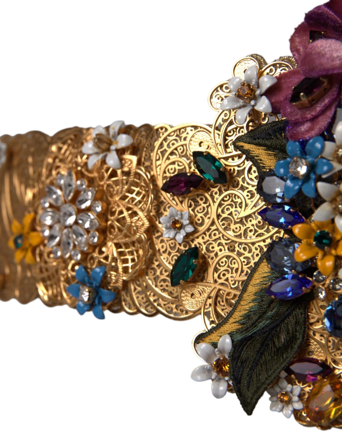 Dolce & Gabbana – Breiter Taillengürtel mit mehrfarbigem Blumen- und Kristallverzierung
