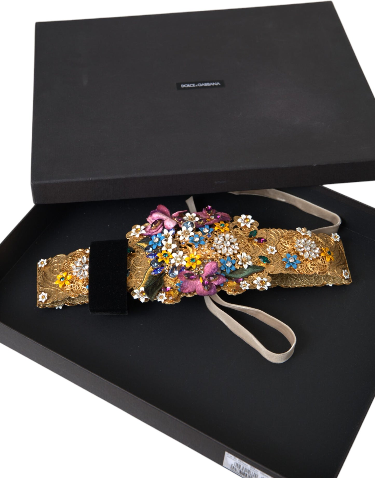 Dolce & Gabbana – Breiter Taillengürtel mit mehrfarbigem Blumen- und Kristallverzierung