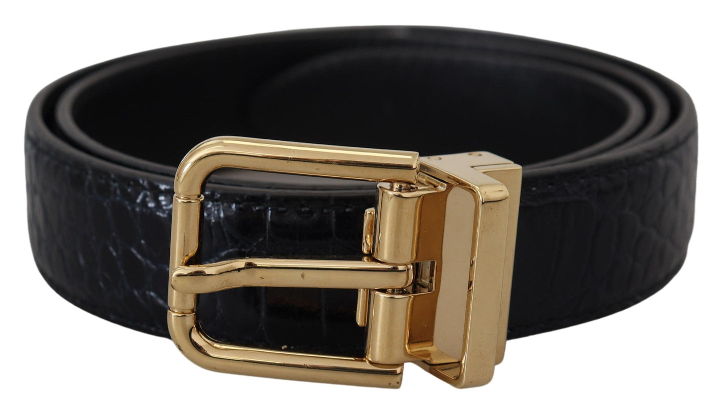 Dolce & Gabbana – Schwarzer Gürtel aus exotischem Leder mit goldener Metallschnalle