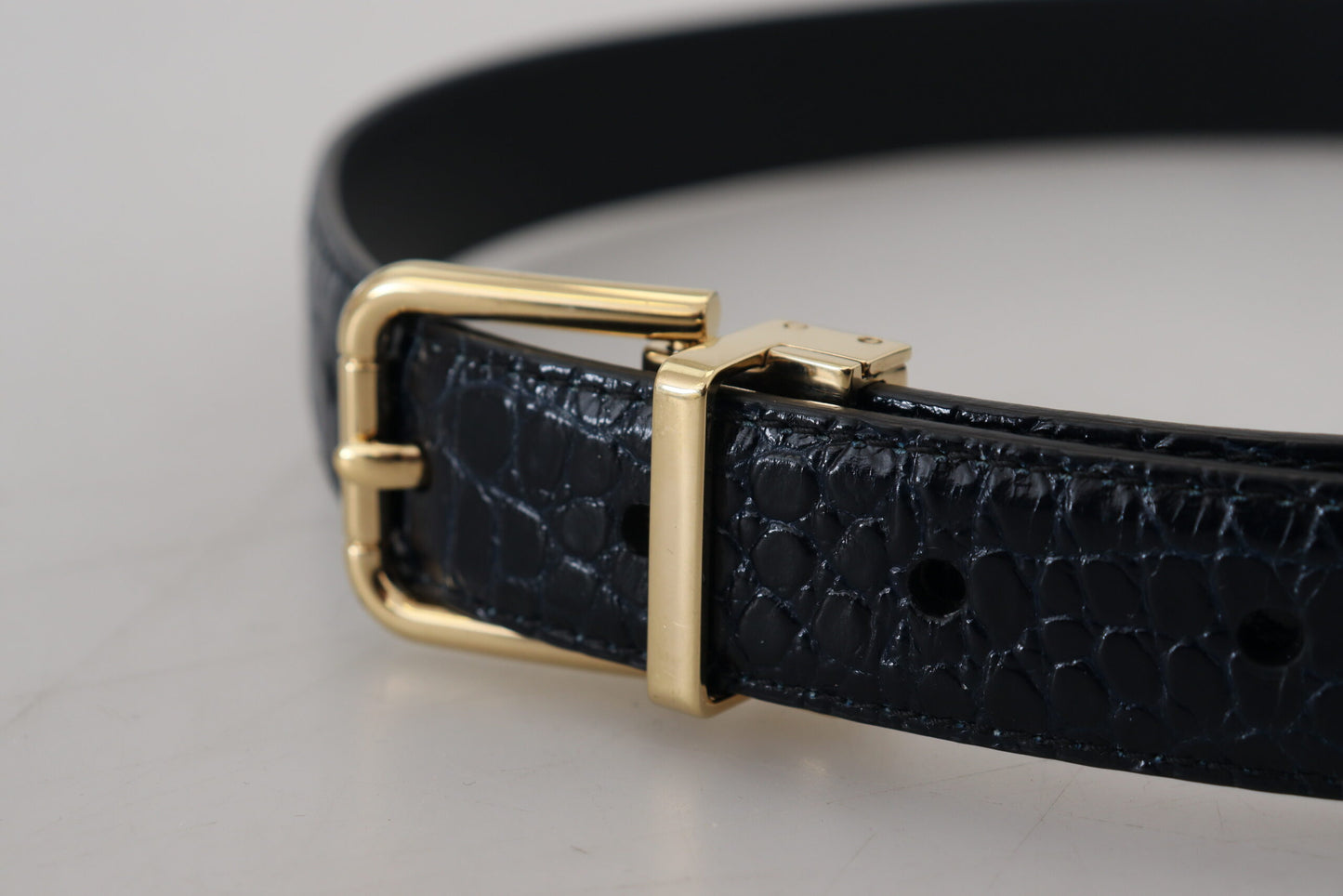 Dolce & Gabbana – Schwarzer Gürtel aus exotischem Leder mit goldener Metallschnalle