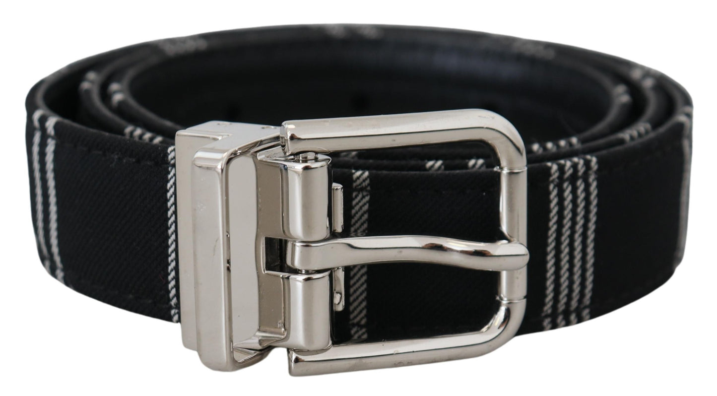 Dolce & Gabbana Gürtel aus Baumwolle, schwarz/weiß, mit silberner Metallschnalle