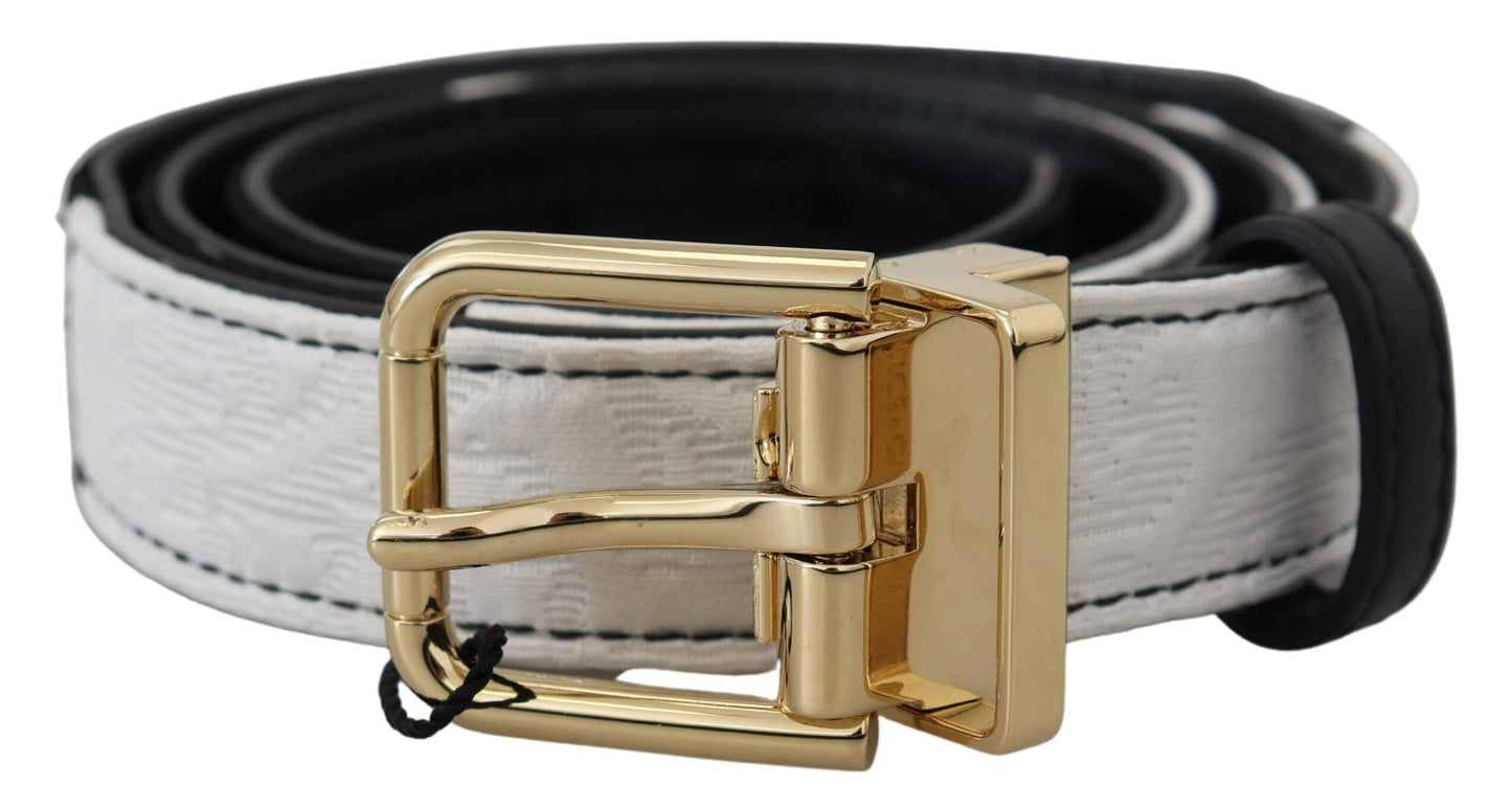 Dolce & Gabbana Weiß-Schwarzer Patchwork-Gürtel mit goldener Metallschnalle