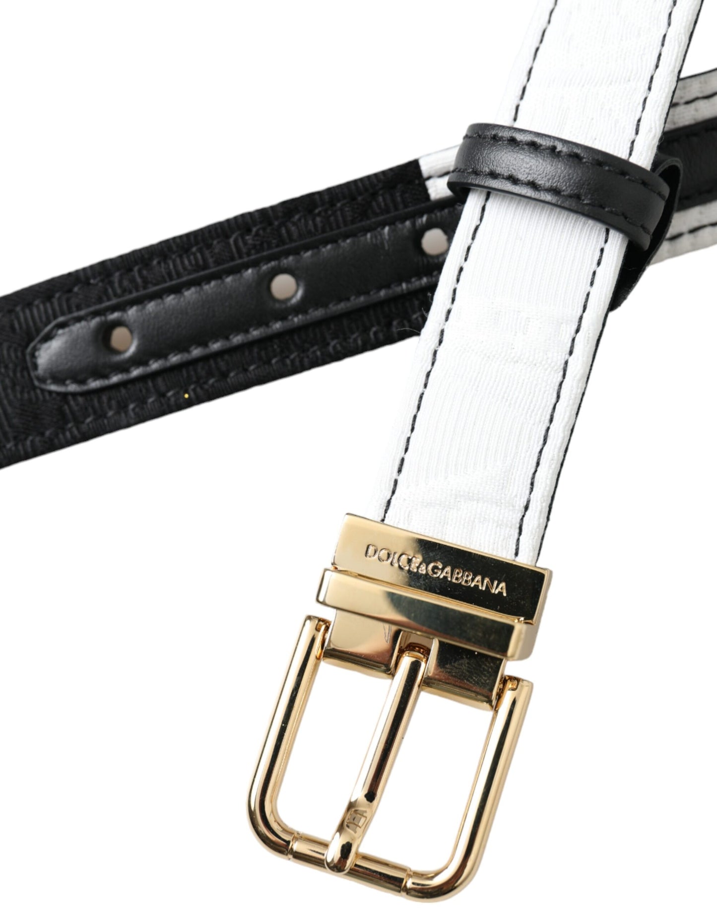 Dolce & Gabbana Schwarz-weißer Patchwork-Gürtel mit goldener Metallschnalle