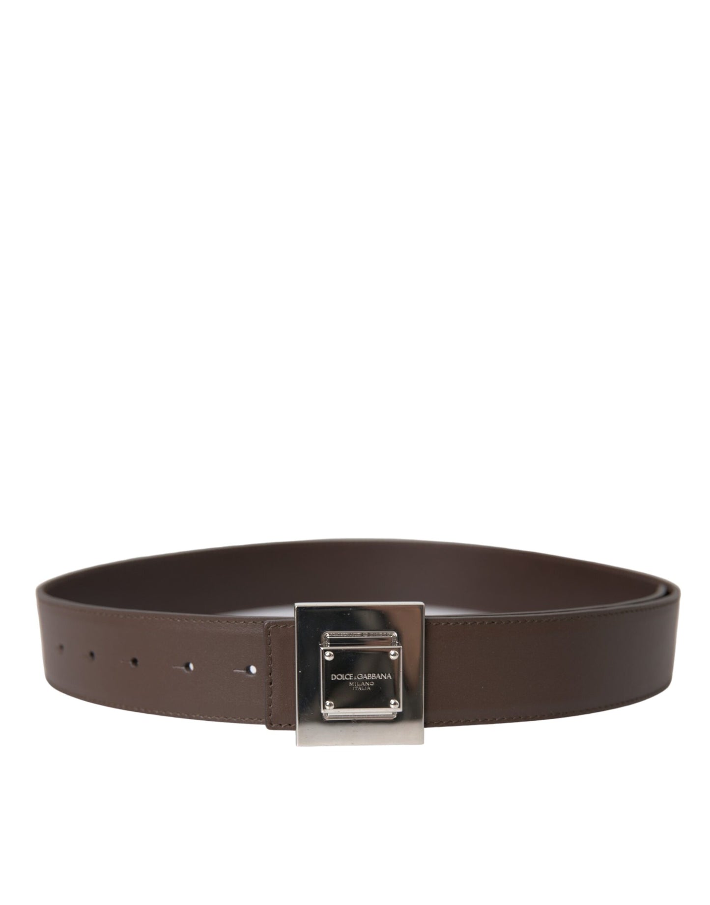 Dolce & Gabbana – Brauner Gürtel aus Kalbsleder mit quadratischer Metallschnalle