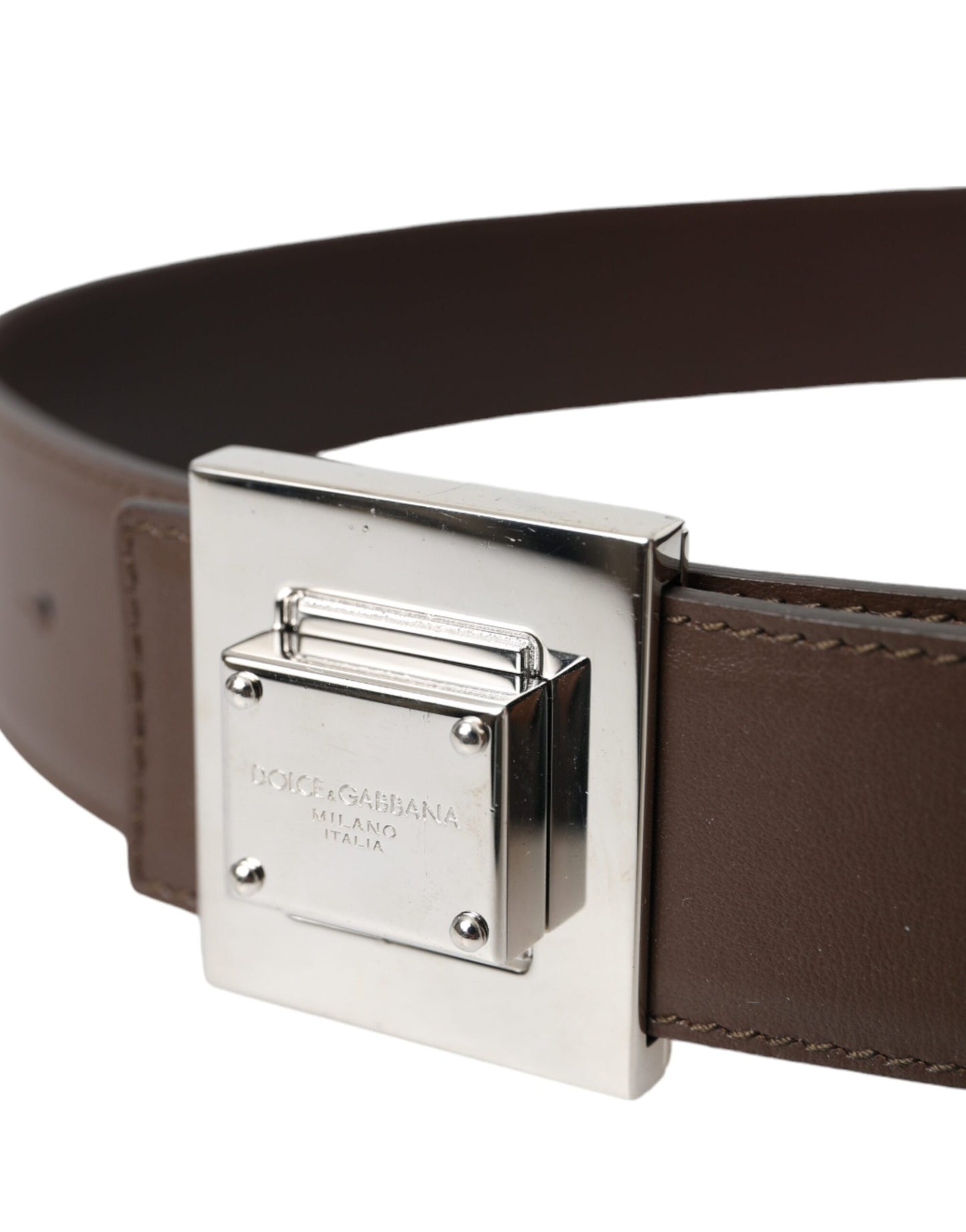 Dolce & Gabbana – Brauner Gürtel aus Kalbsleder mit quadratischer Metallschnalle