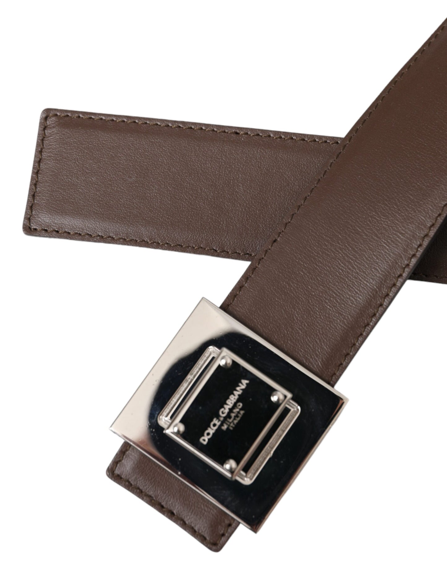 Dolce & Gabbana – Brauner Gürtel aus Kalbsleder mit quadratischer Metallschnalle