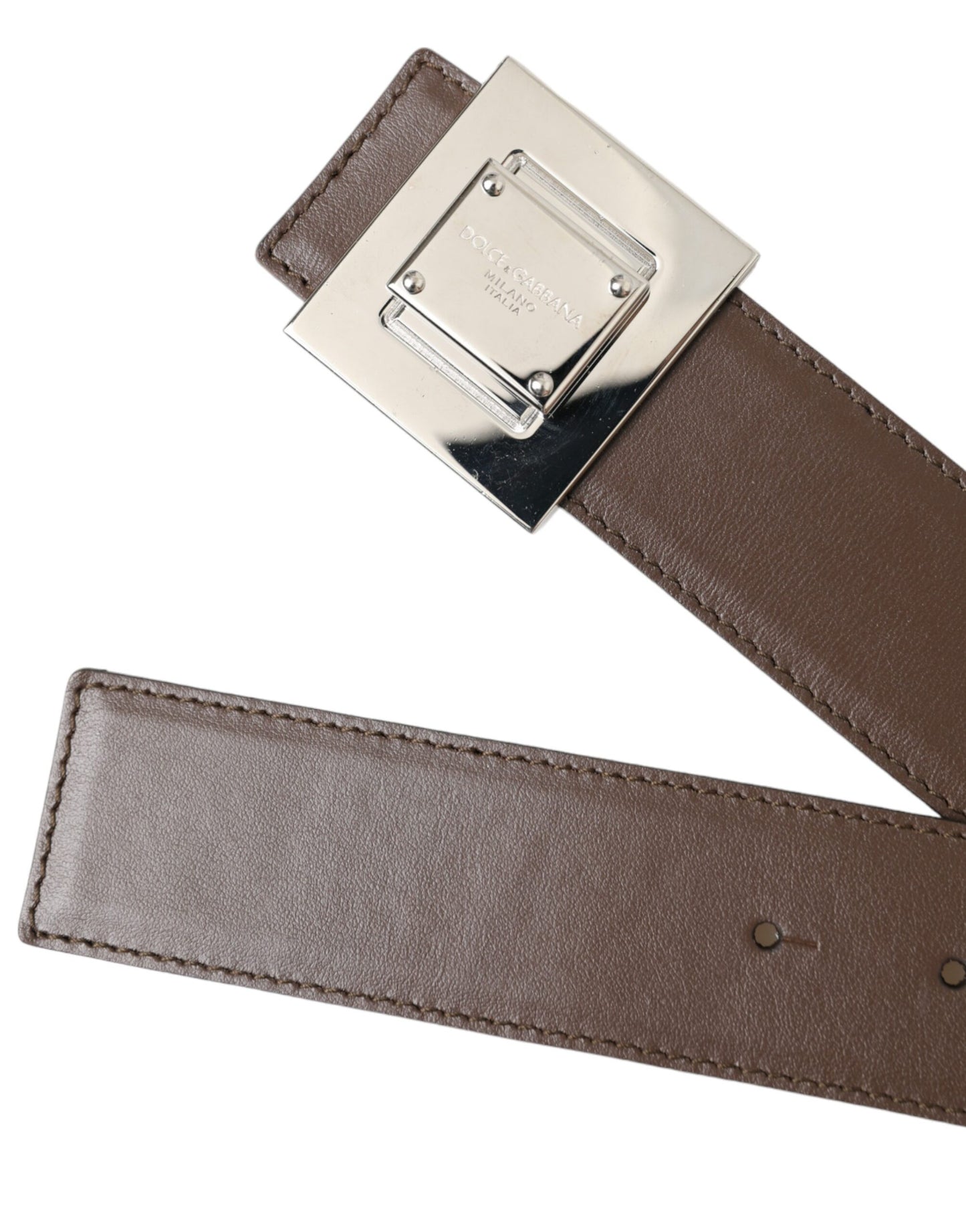 Dolce & Gabbana – Brauner Gürtel aus Kalbsleder mit quadratischer Metallschnalle