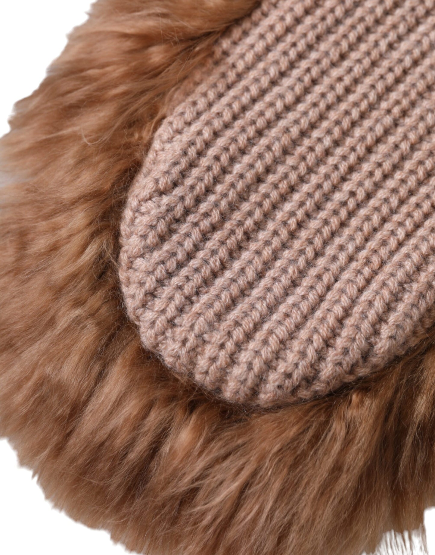 Dolce & Gabbana – Mittelarm-Fäustlinge aus gestricktem Kaschmirfell in Braun