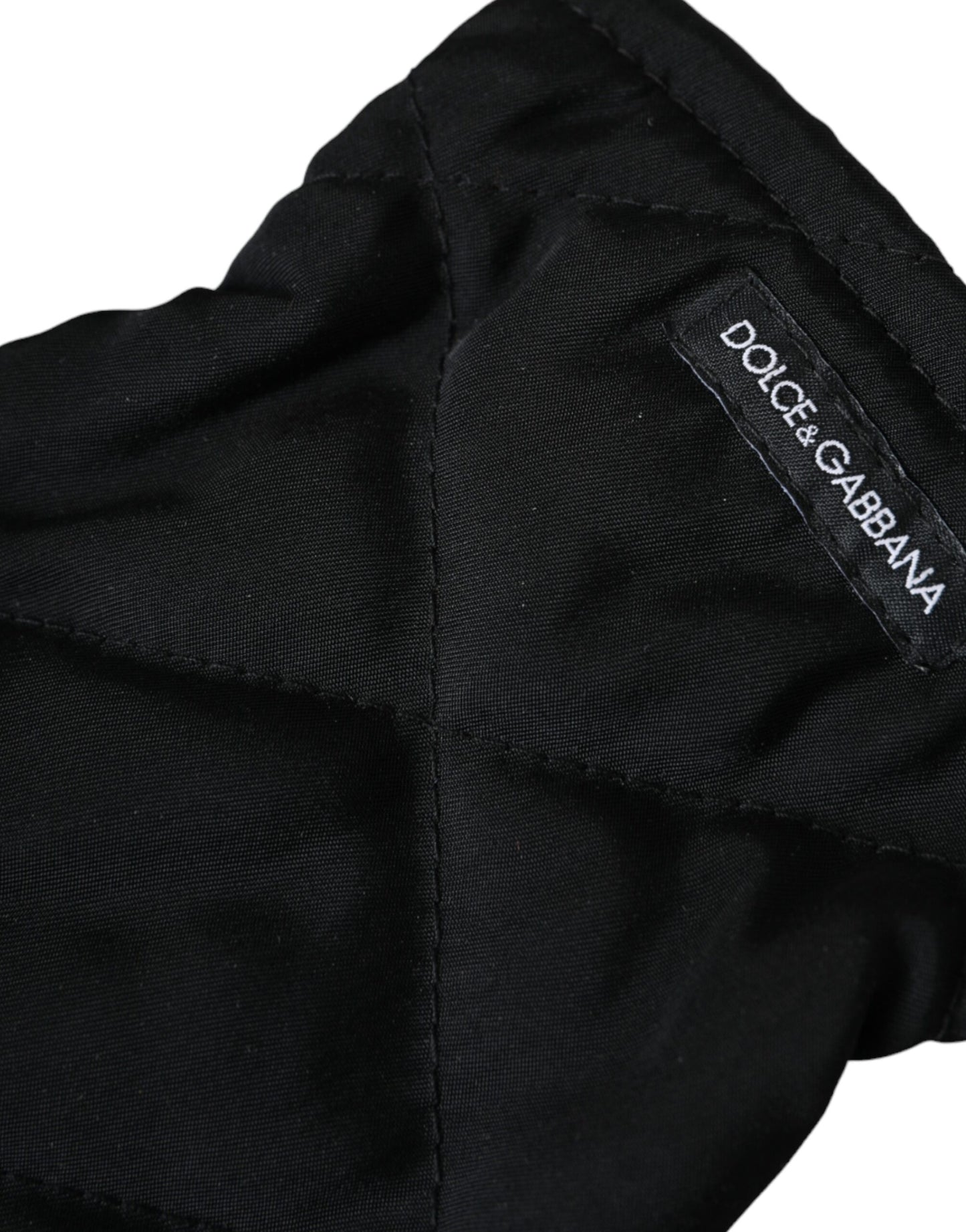 Dolce & Gabbana – Schwarze, gesteppte Fäustlinge aus Nylon in Handgelenkslänge
