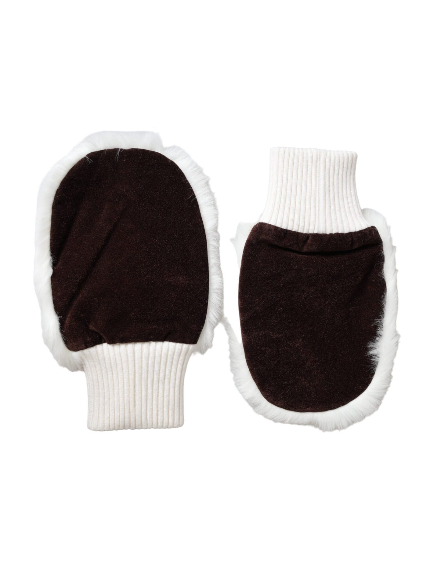 Dolce & Gabbana – Weiße Fäustlinge aus Acryl mit Strickpelz am Handgelenk