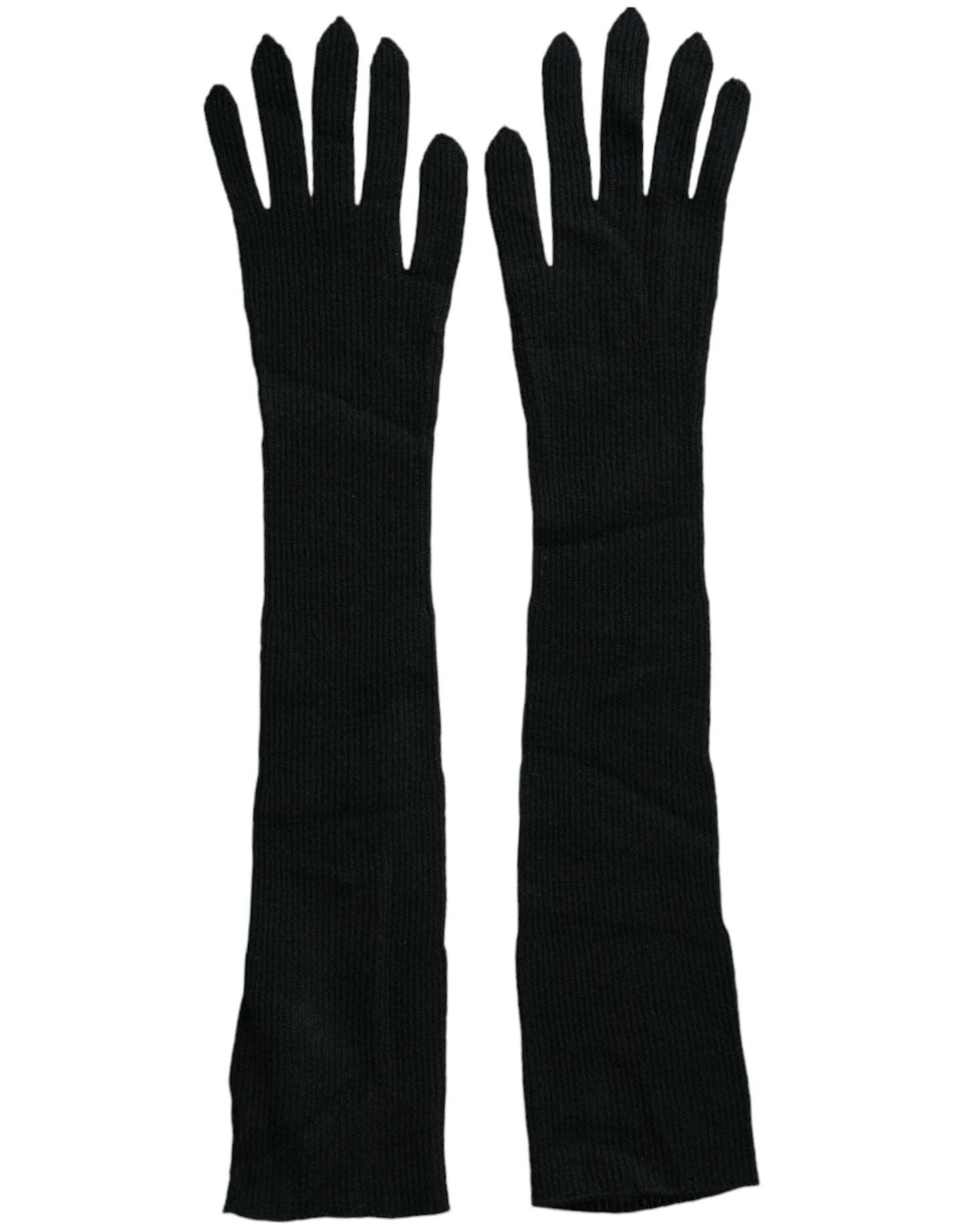 Dolce & Gabbana – Schwarze, ellbogenlange Strickhandschuhe aus Kaschmir
