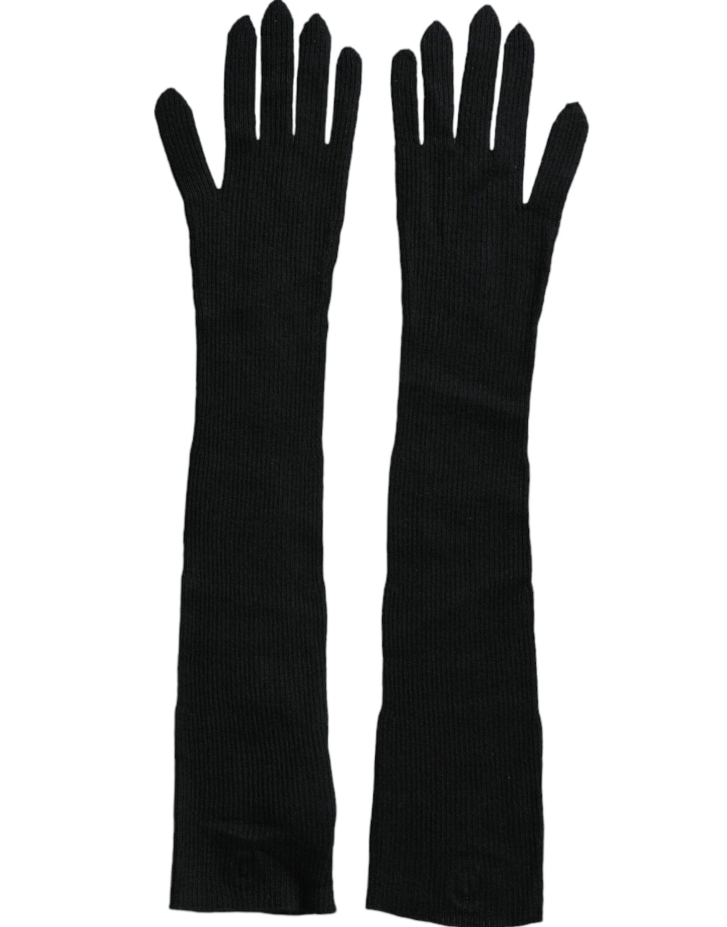 Dolce & Gabbana – Schwarze, ellbogenlange Strickhandschuhe aus Kaschmir