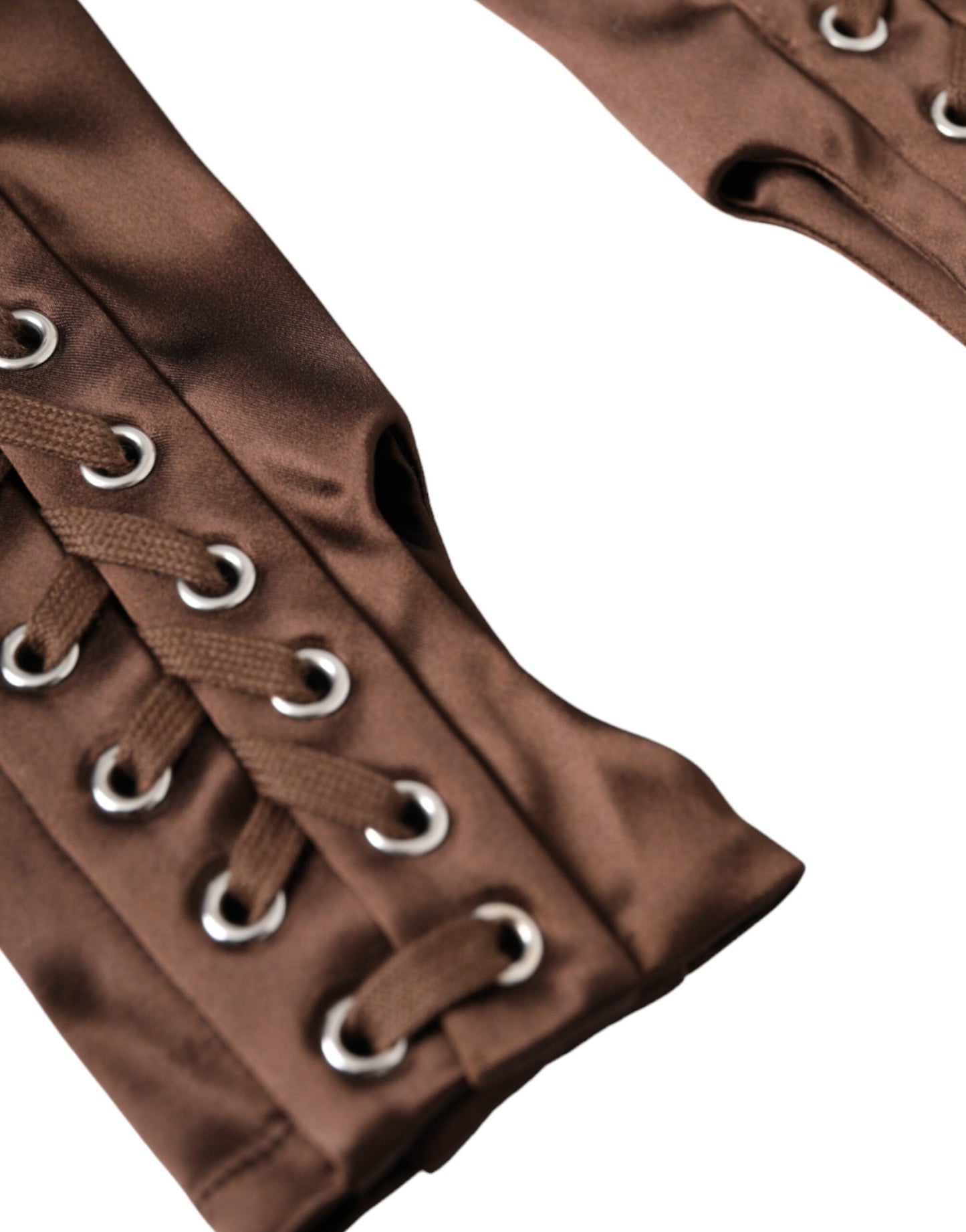 Dolce & Gabbana – Fingerlose Handschuhe aus braunem Acetat mit Schnürung