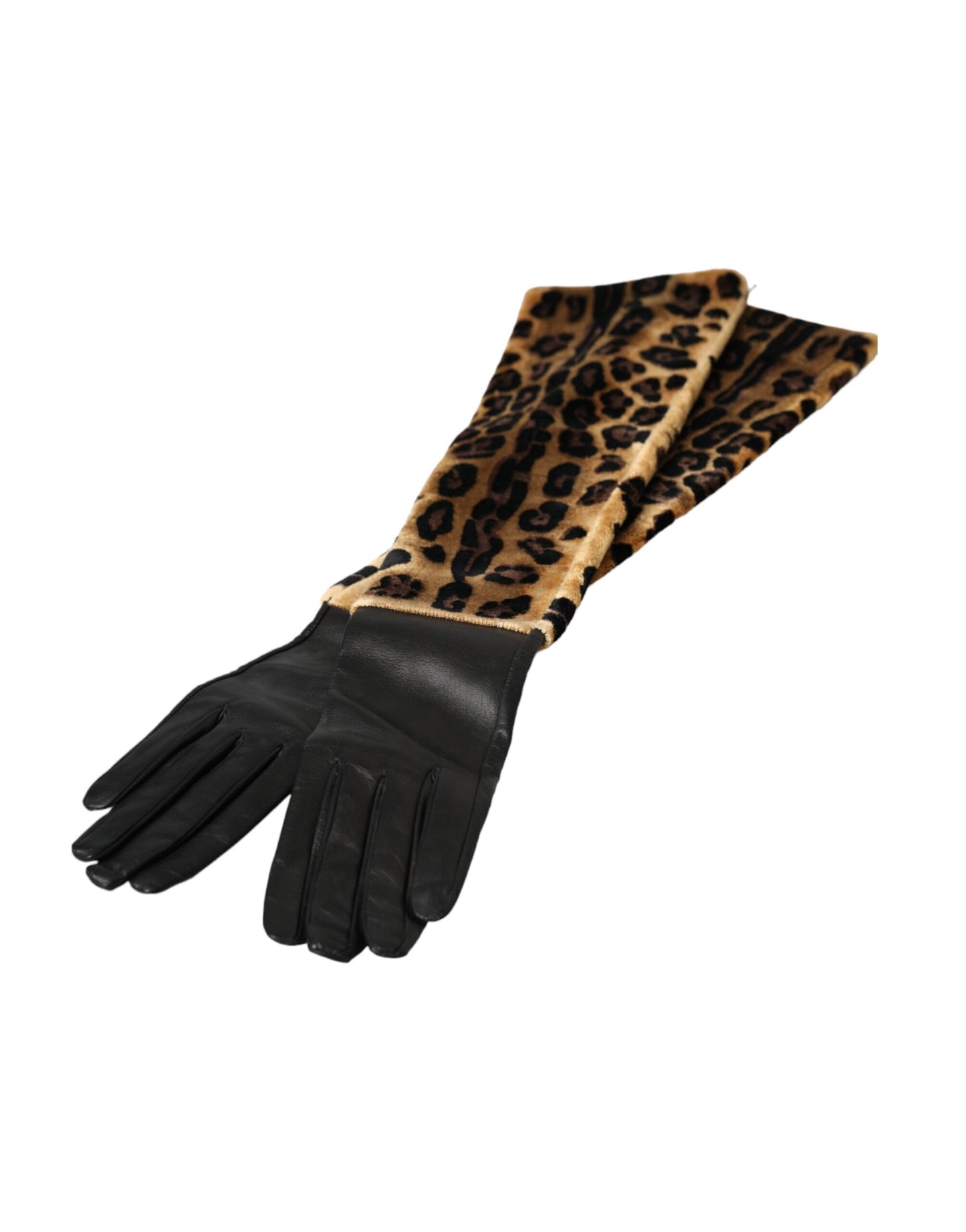 Dolce & Gabbana – Ellenbogenlange Handschuhe aus braun-schwarzem Leopardenleder