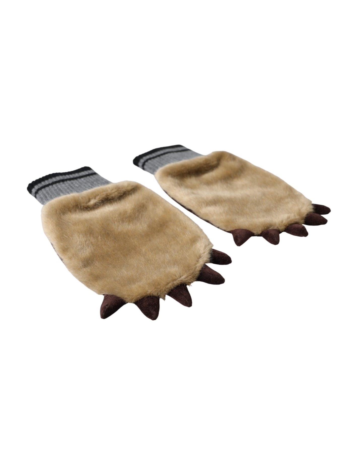 Dolce & Gabbana Beige Fäustlinge aus Acryl mit Strickpelz am Handgelenk