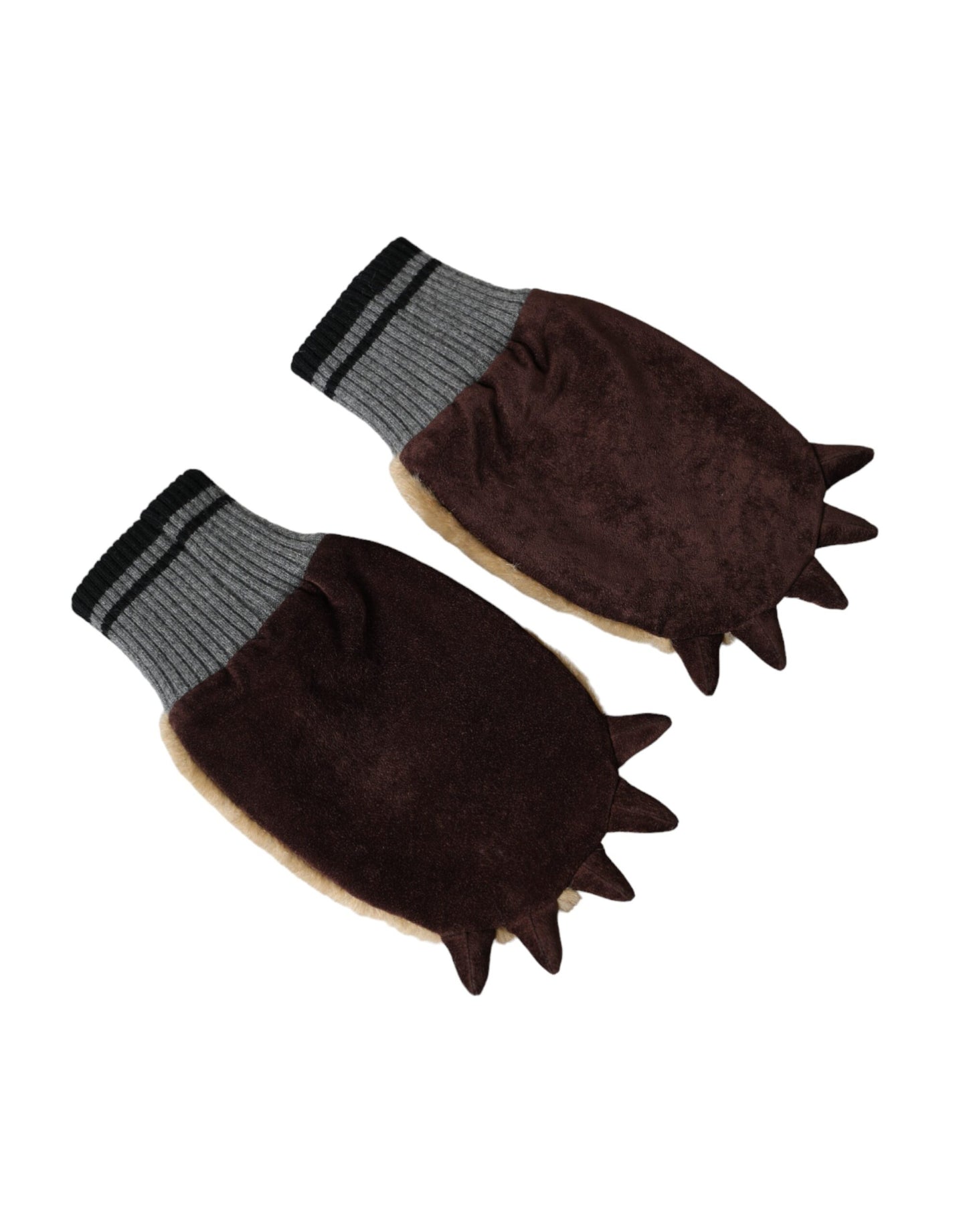 Dolce & Gabbana Beige Fäustlinge aus Acryl mit Strickpelz am Handgelenk