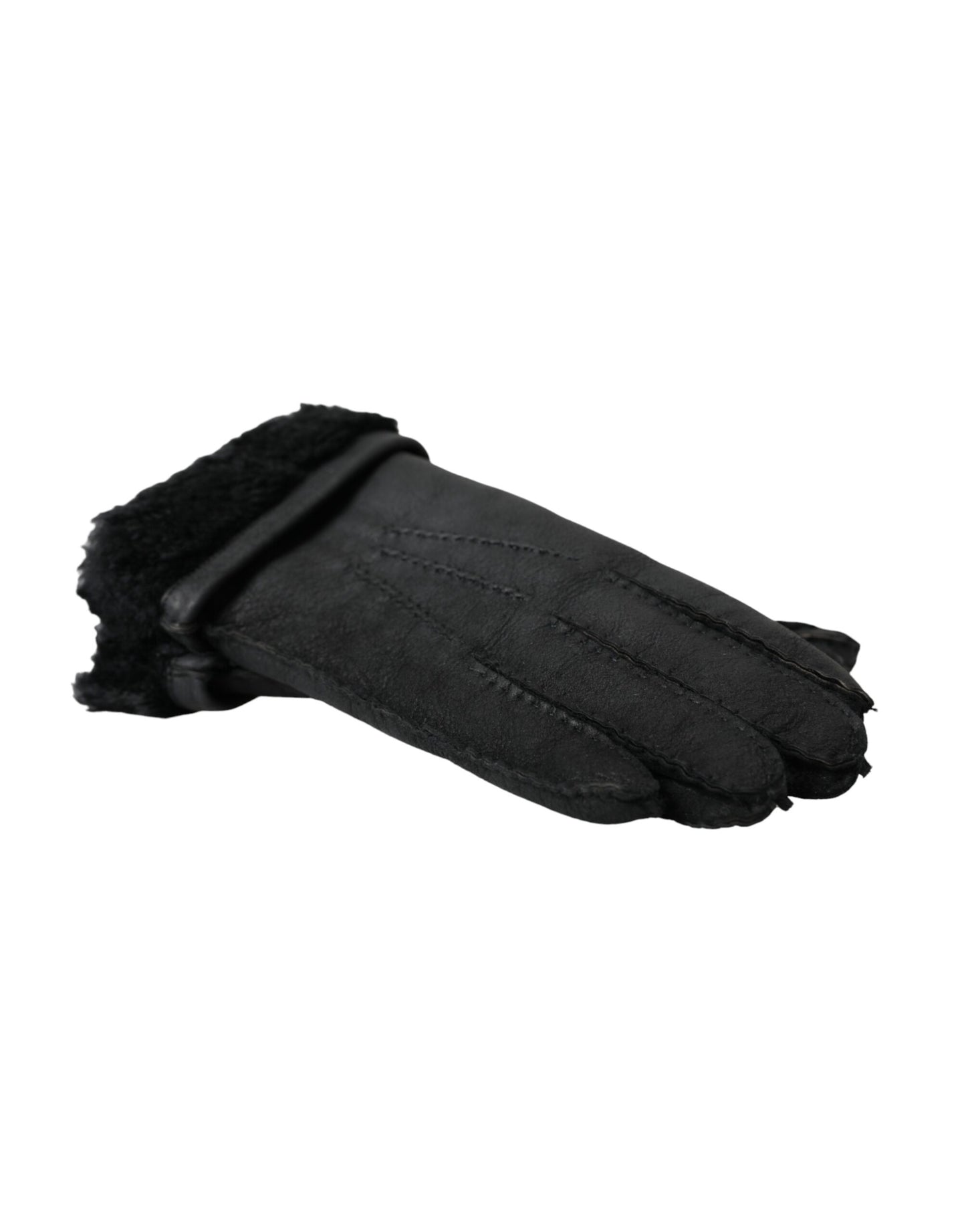 Dolce & Gabbana – Kurze Handschuhe aus schwarzem Leder und Pelz