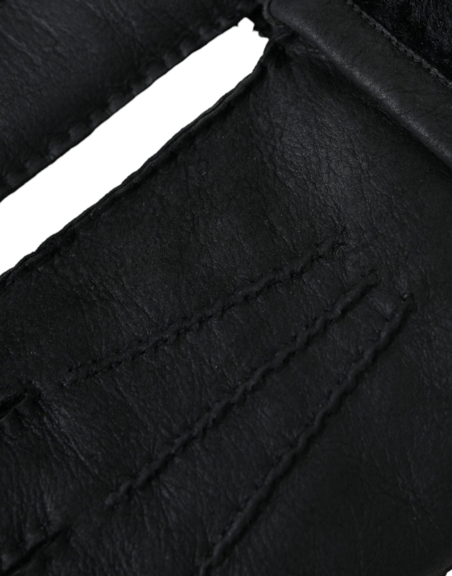 Dolce & Gabbana – Kurze Handschuhe aus schwarzem Leder und Pelz