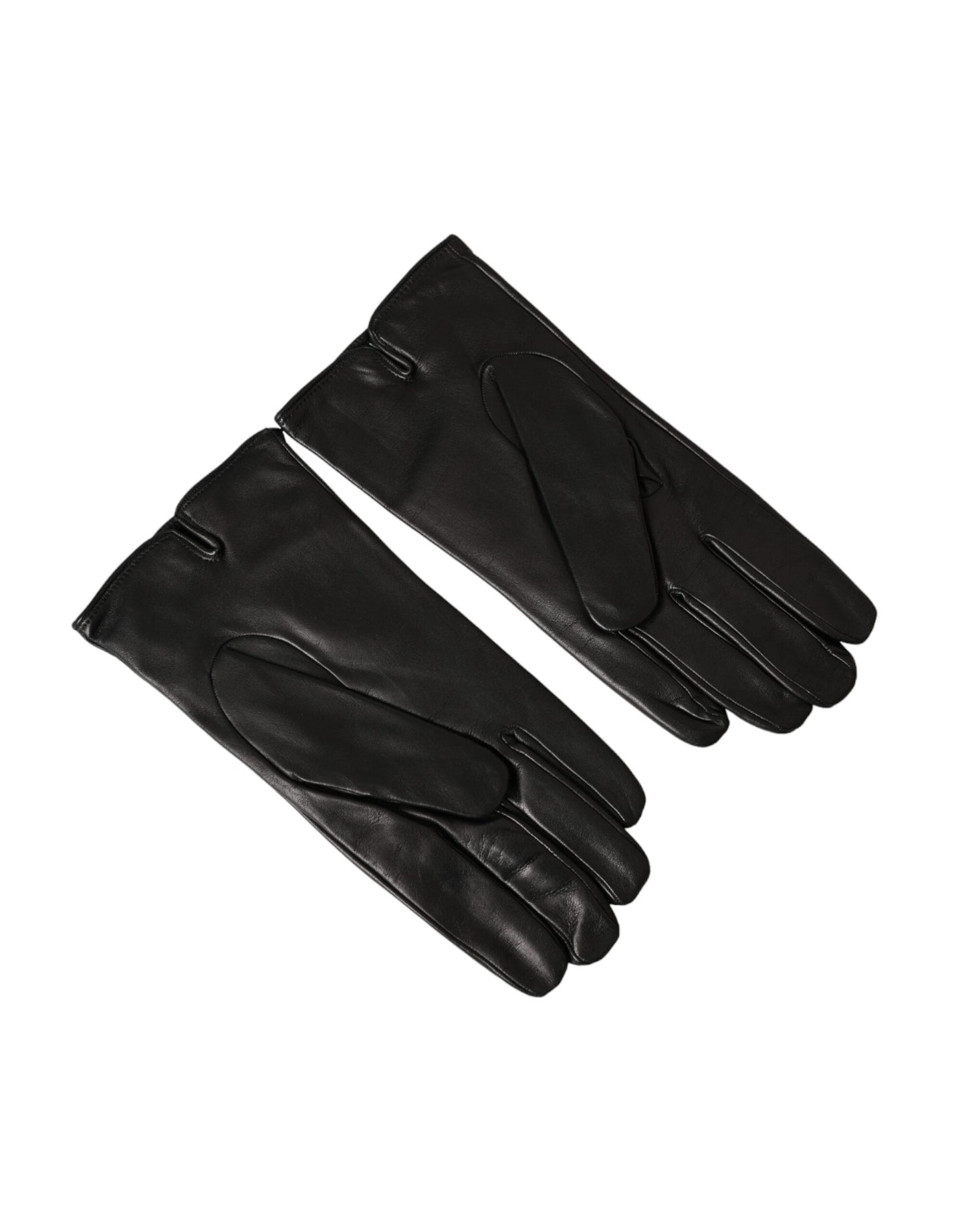 Dolce & Gabbana – Kurze Handschuhe aus schwarzem Leder mit geprägtem Logo