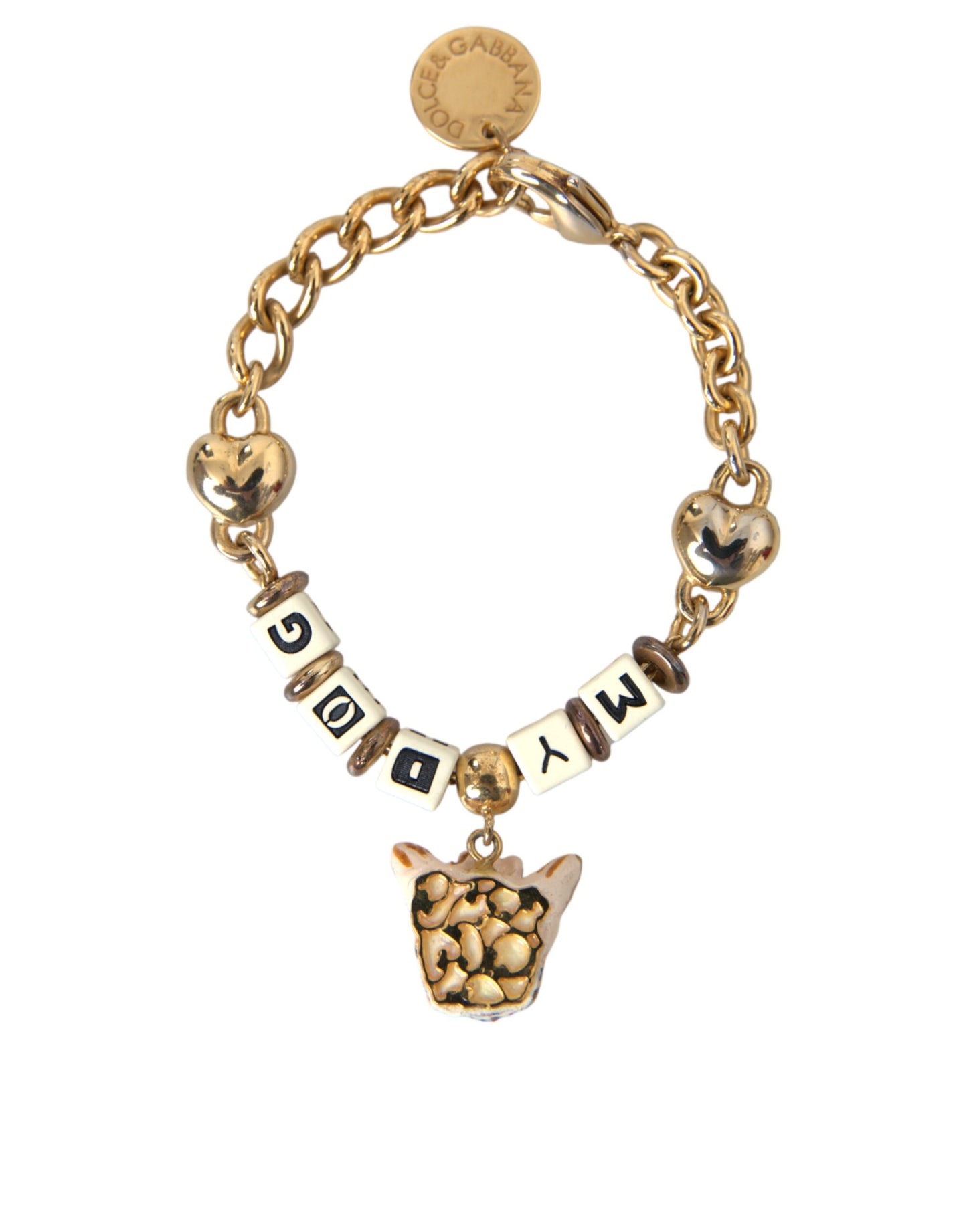 Dolce & Gabbana – Goldfarbenes Messingkettenarmband „MY DOG“ mit Herzmotiv