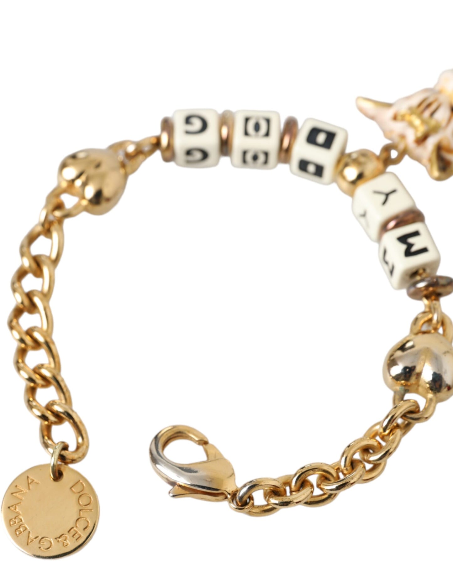 Dolce & Gabbana – Goldfarbenes Messingkettenarmband „MY DOG“ mit Herzmotiv