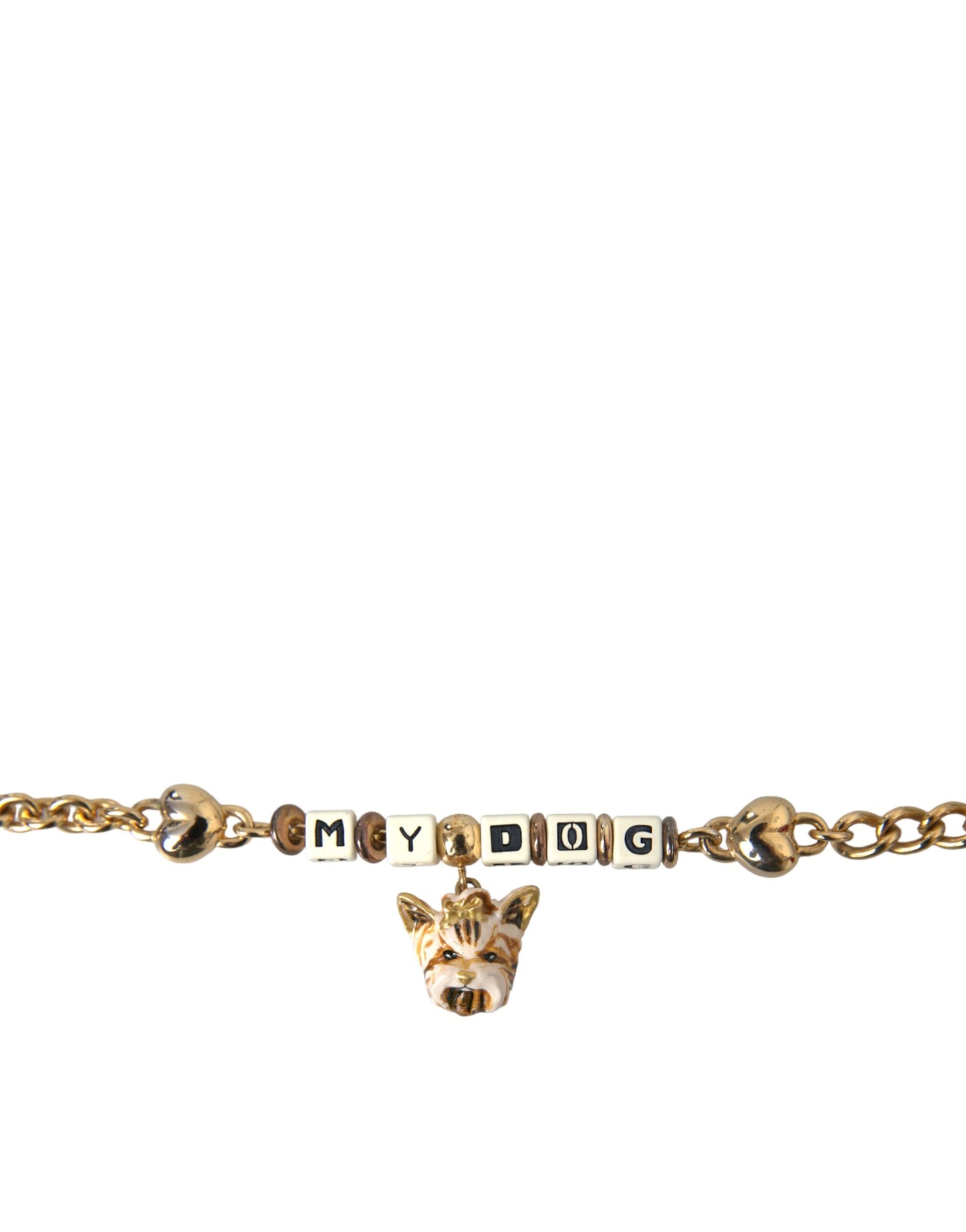 Dolce & Gabbana – Goldfarbenes Messingkettenarmband „MY DOG“ mit Herzmotiv