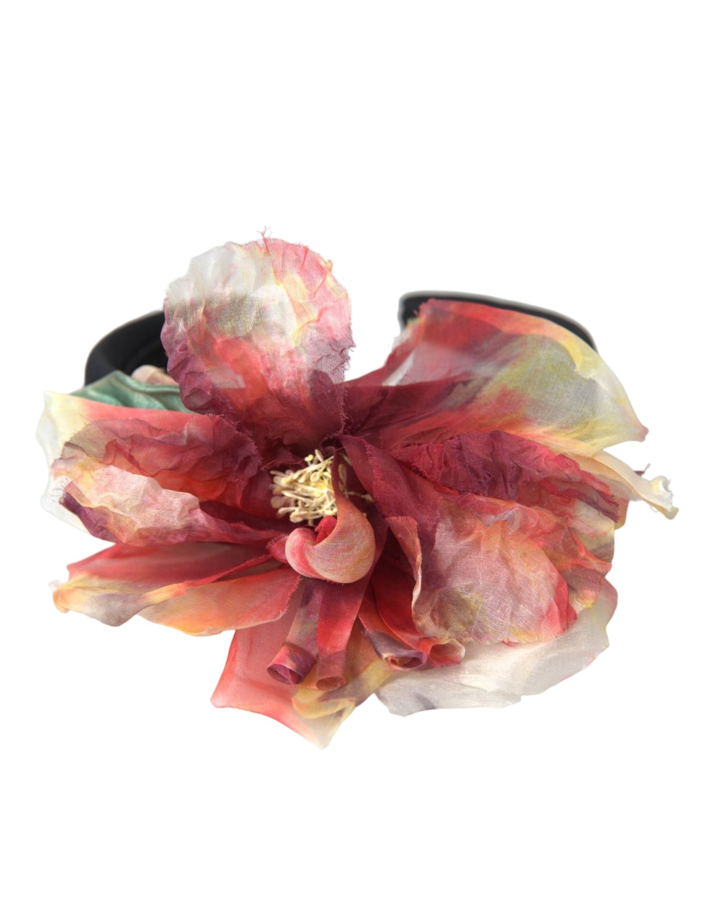 Dolce & Gabbana Rose Pink Silk Floral Black Tiara Damen Haarband Diadem