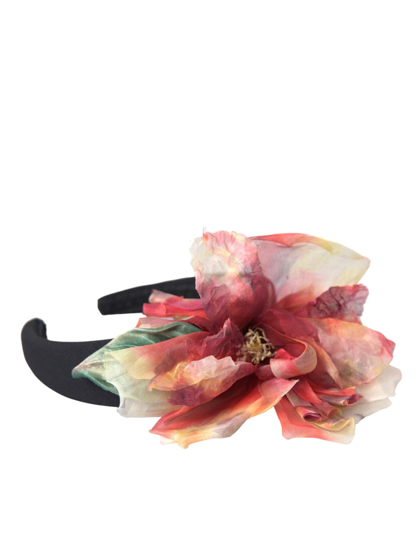 Dolce & Gabbana Rose Pink Silk Floral Black Tiara Damen Haarband Diadem