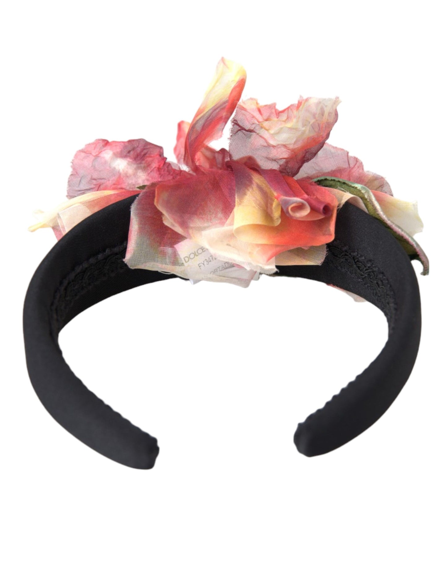Dolce & Gabbana Rose Pink Silk Floral Black Tiara Damen Haarband Diadem