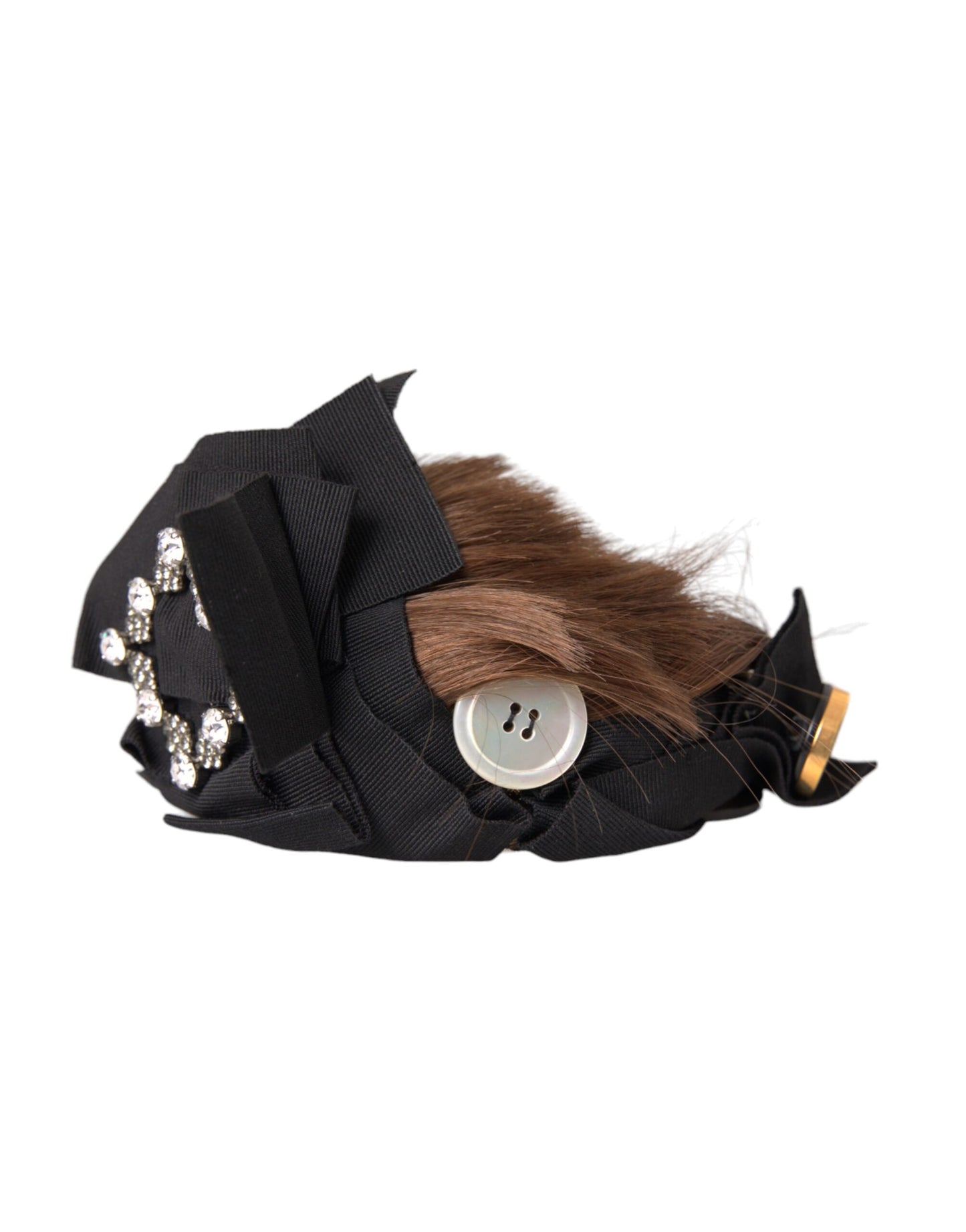 Dolce & Gabbana Schwarz Kristall Knopf Braun Haar Frauen Stirnband Diadem