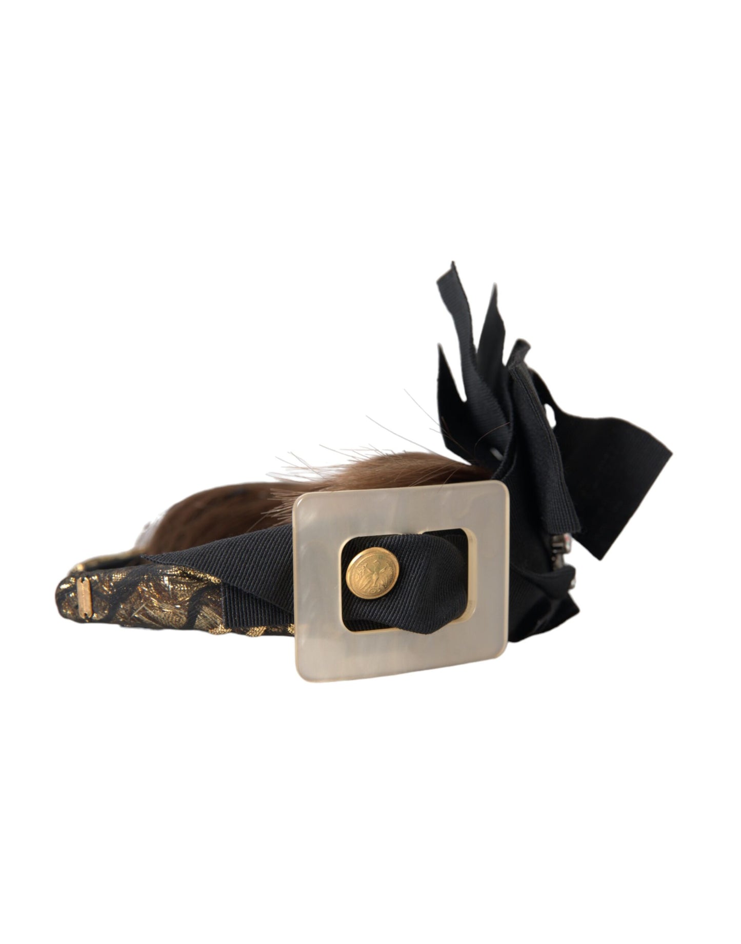 Dolce & Gabbana Schwarz Kristall Knopf Braun Haar Frauen Stirnband Diadem