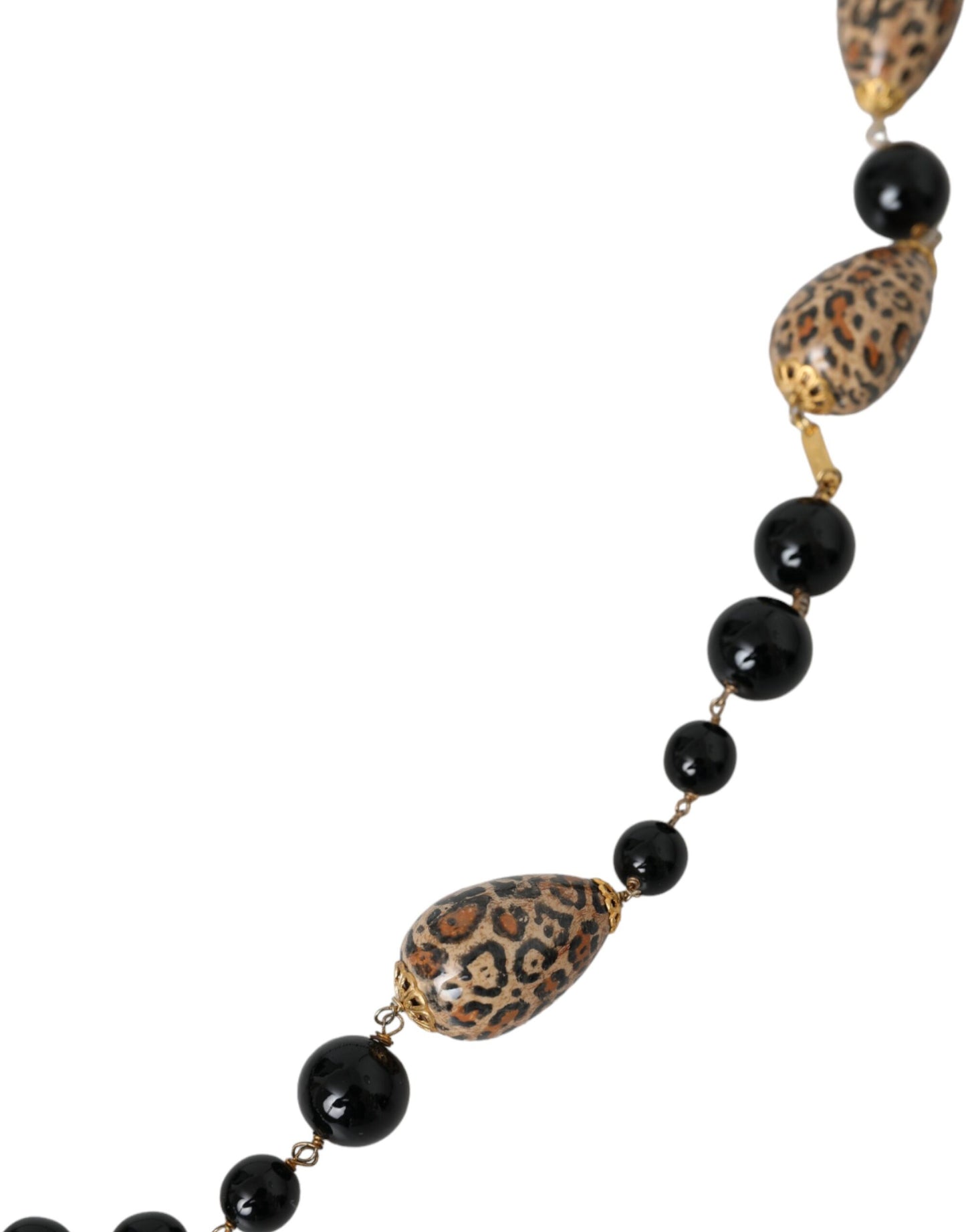 Dolce & Gabbana – Lange Halskette aus goldfarbenem Messing mit schwarzen Perlen