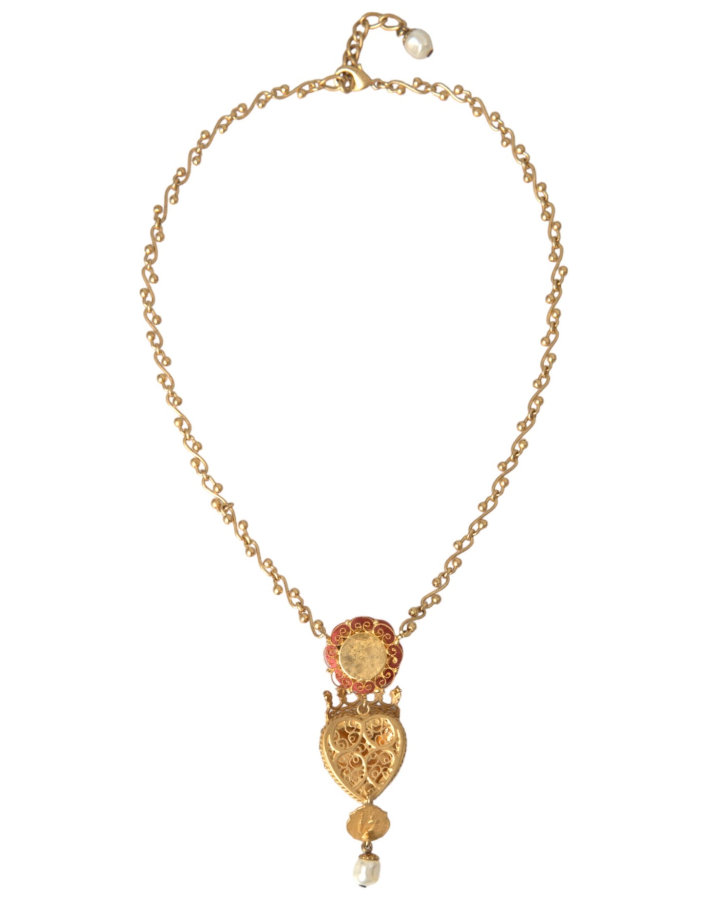 Dolce & Gabbana – Halskette mit Rosen- und Kristallanhänger „Sacred Heart“ aus goldener Messingkette