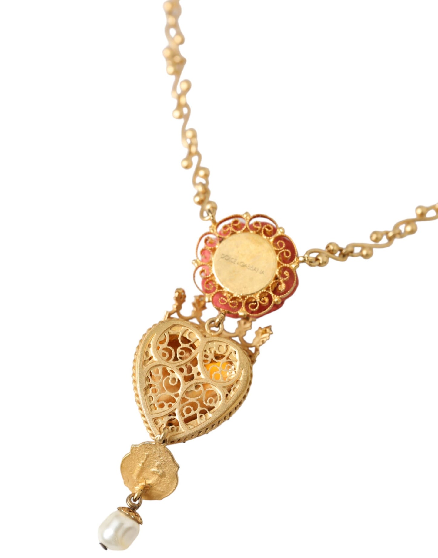 Dolce & Gabbana – Halskette mit Rosen- und Kristallanhänger „Sacred Heart“ aus goldener Messingkette