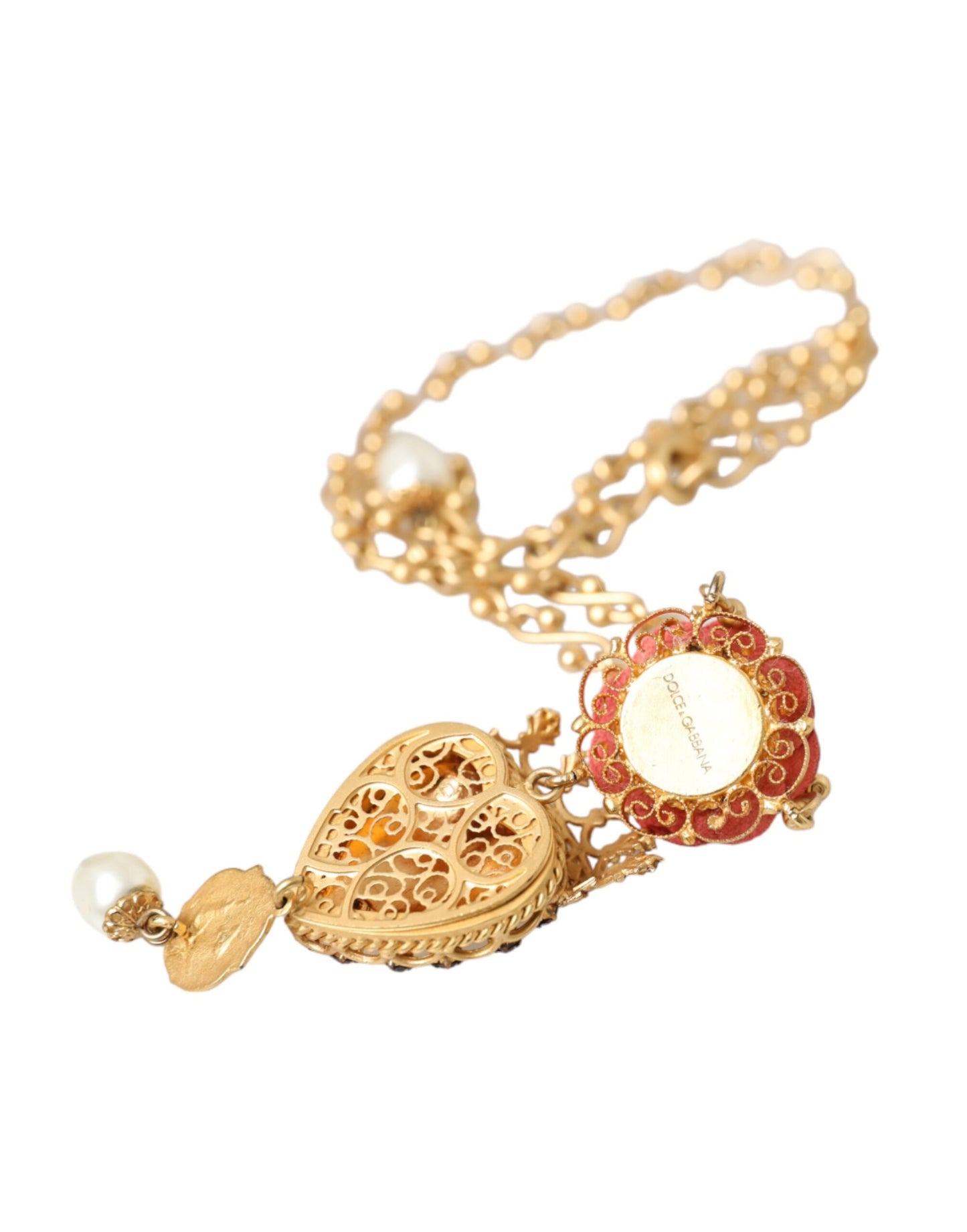 Dolce & Gabbana – Halskette mit Rosen- und Kristallanhänger „Sacred Heart“ aus goldener Messingkette