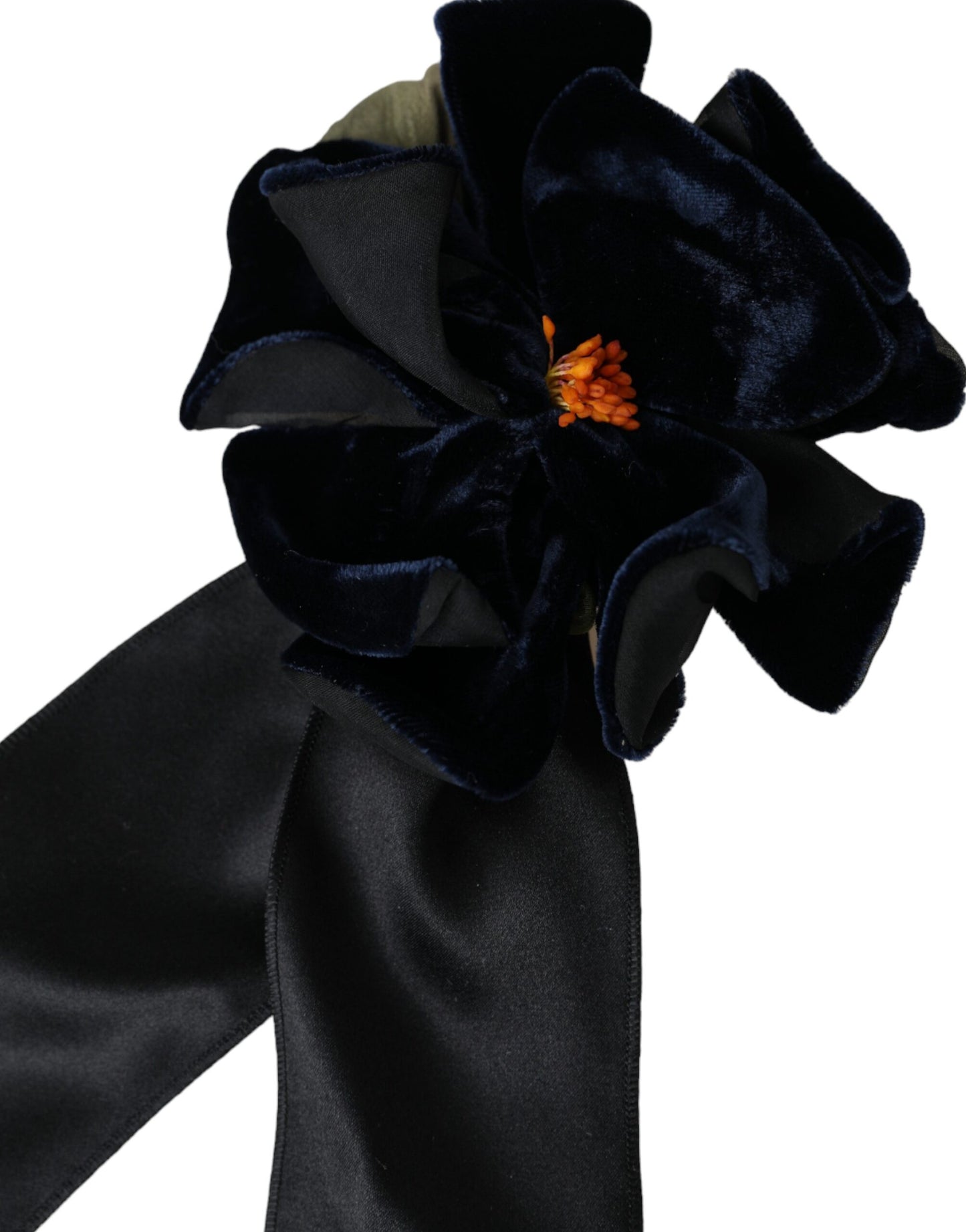 Dolce & Gabbana Haarnadel mit Blumenmuster, schwarze Seide, goldenes Messing