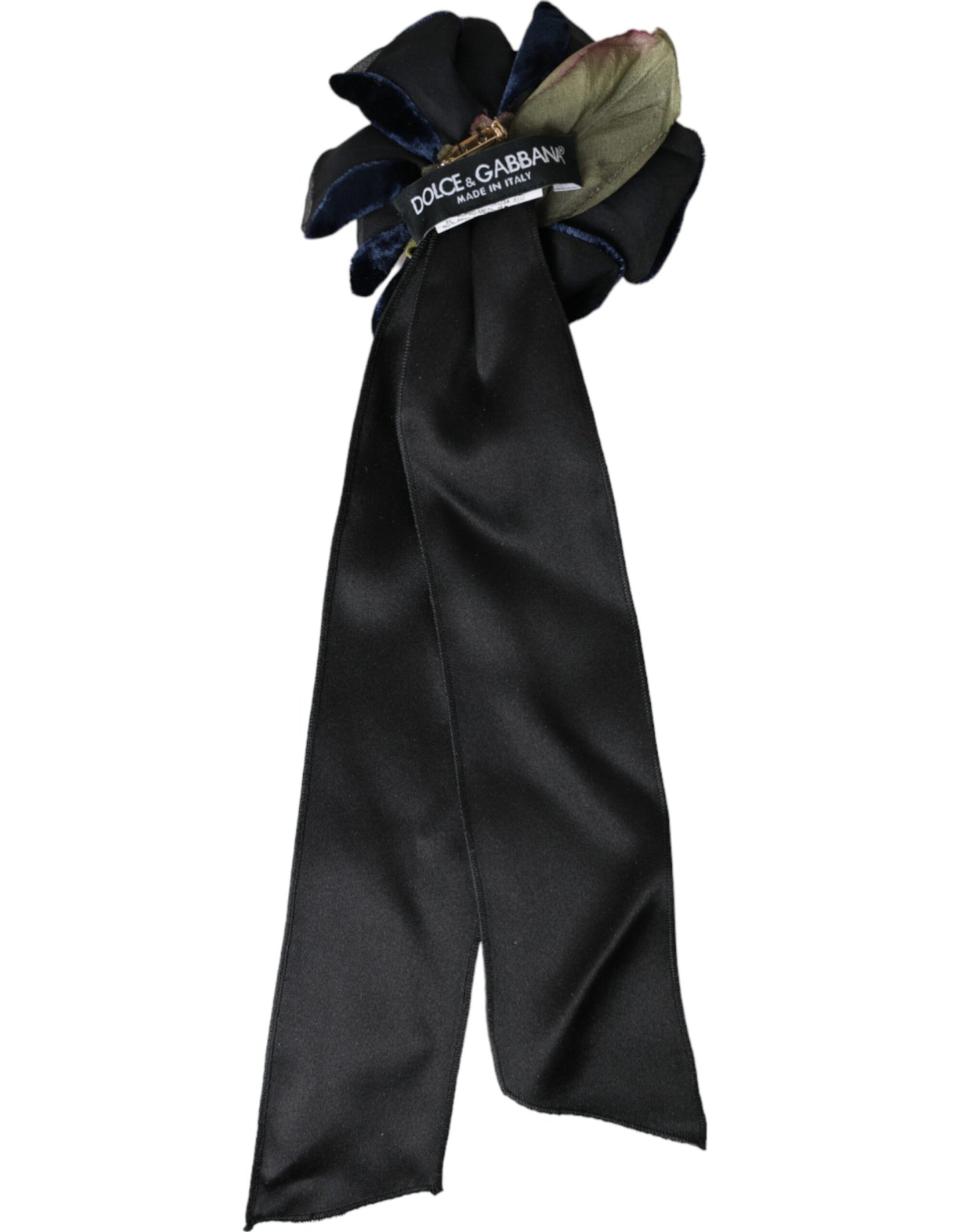 Dolce & Gabbana Haarnadel mit Blumenmuster, schwarze Seide, goldenes Messing