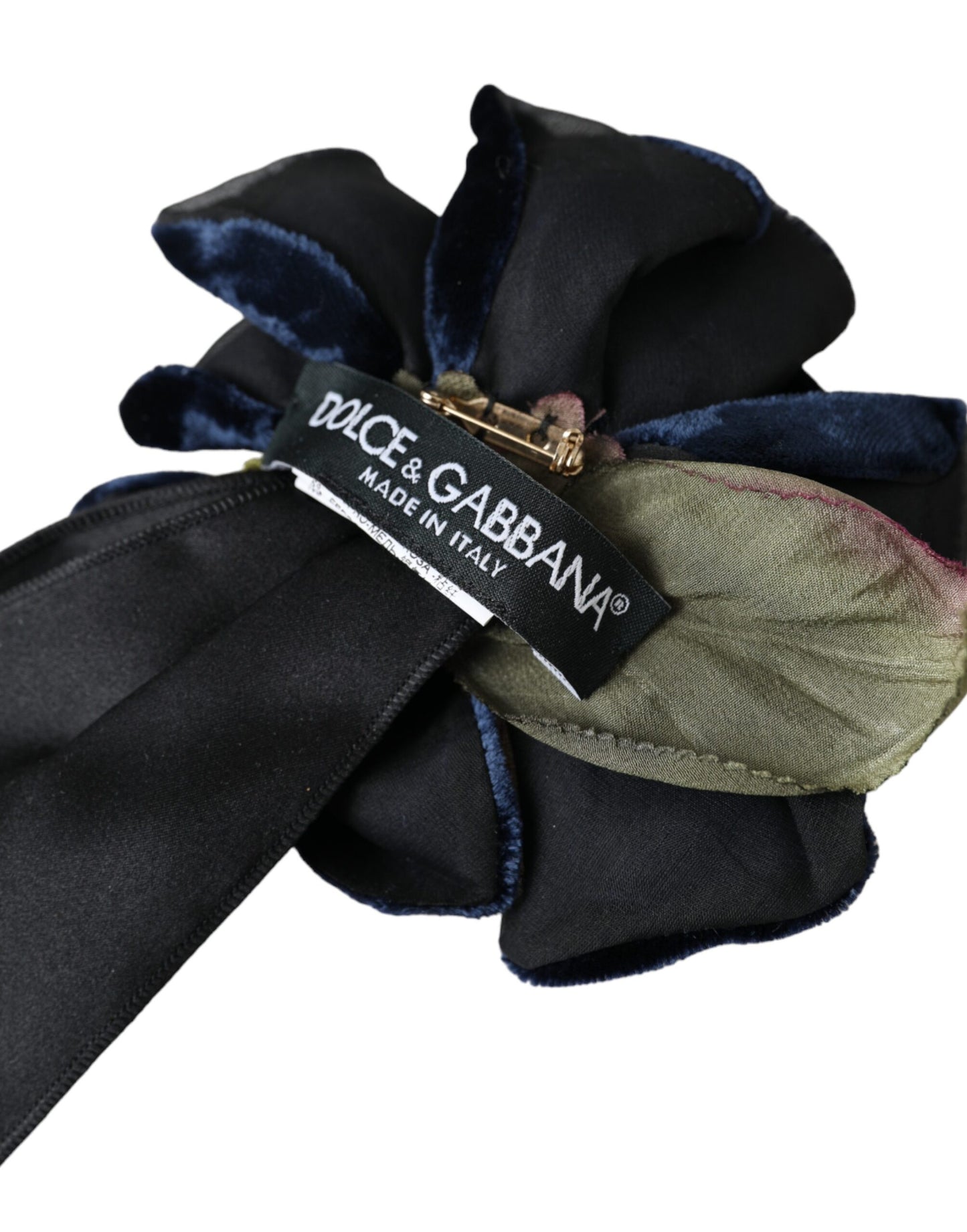 Dolce & Gabbana Haarnadel mit Blumenmuster, schwarze Seide, goldenes Messing