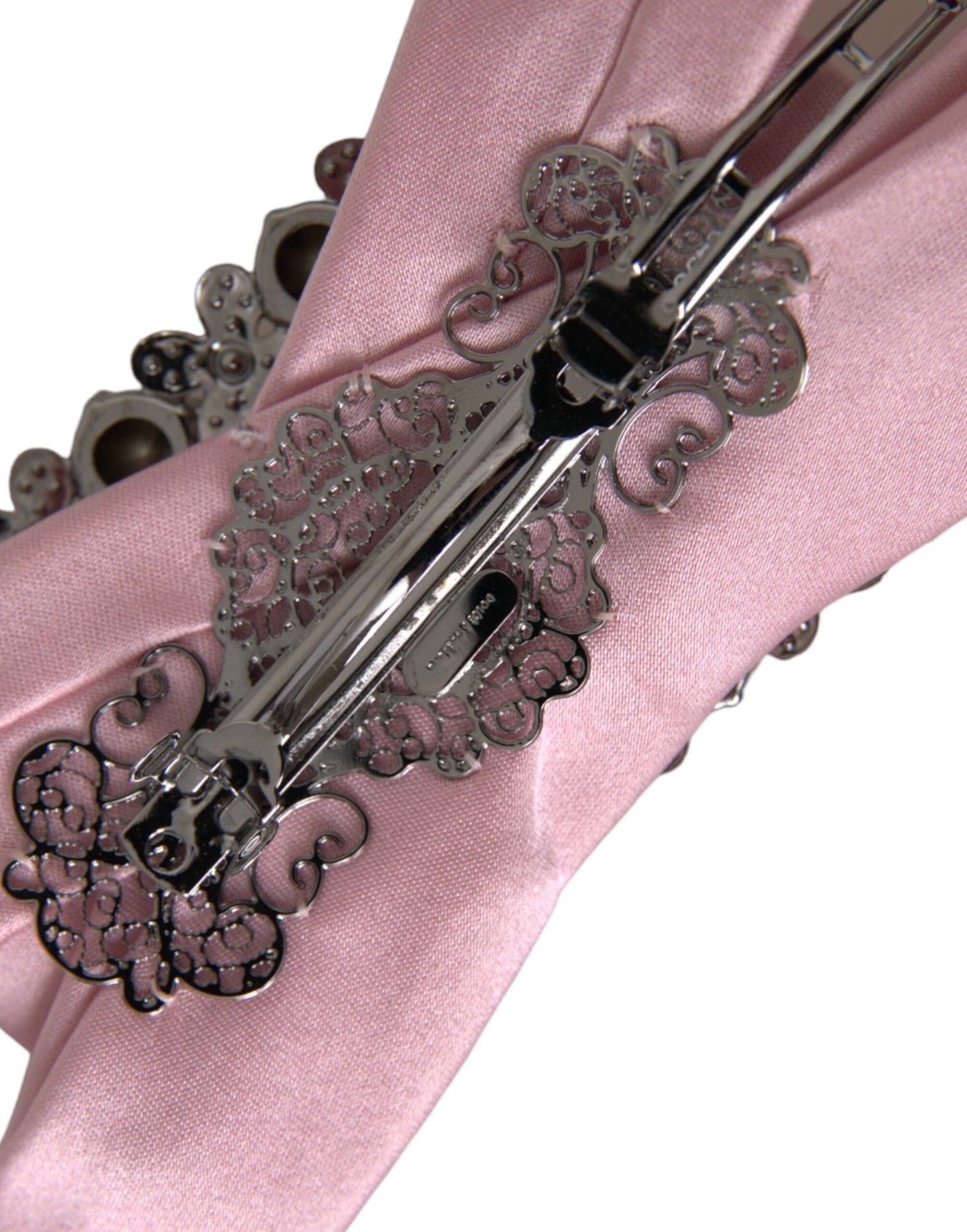 Dolce & Gabbana Rosa Satin Kristall Schmuck Brosche Haarnadel