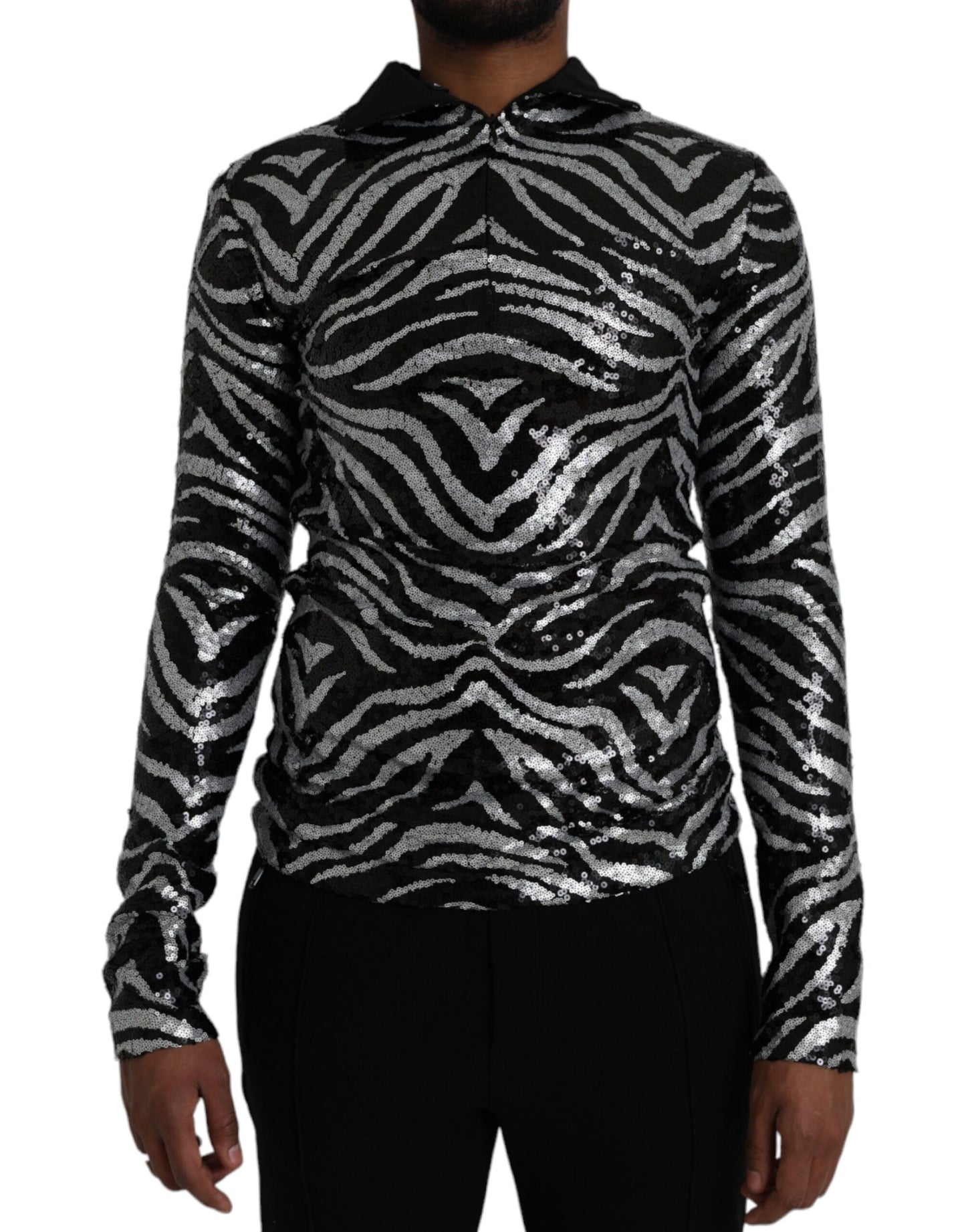 Dolce & Gabbana Schwarz-silberner Polyesterpullover mit Pailletten