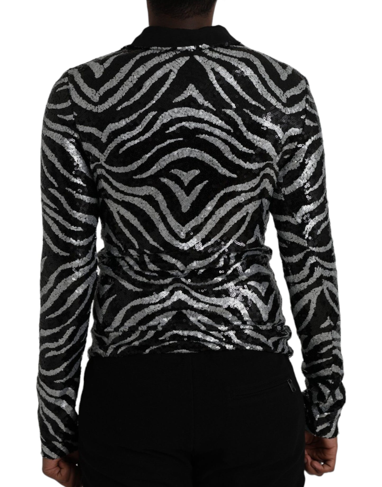Dolce & Gabbana Schwarz-silberner Polyesterpullover mit Pailletten