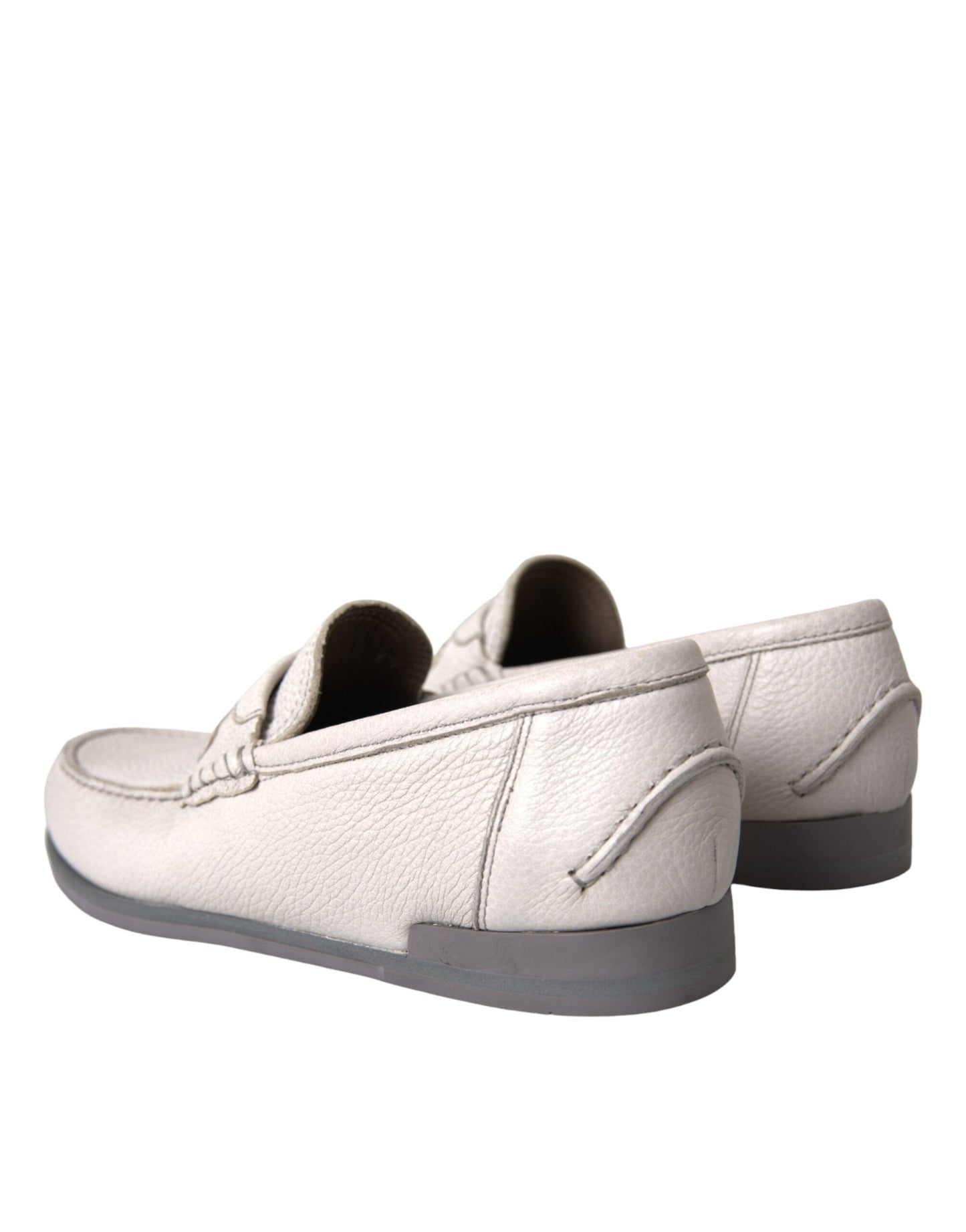 Dolce & Gabbana White Gray Leather Slip Moccasin Shoes Loafer