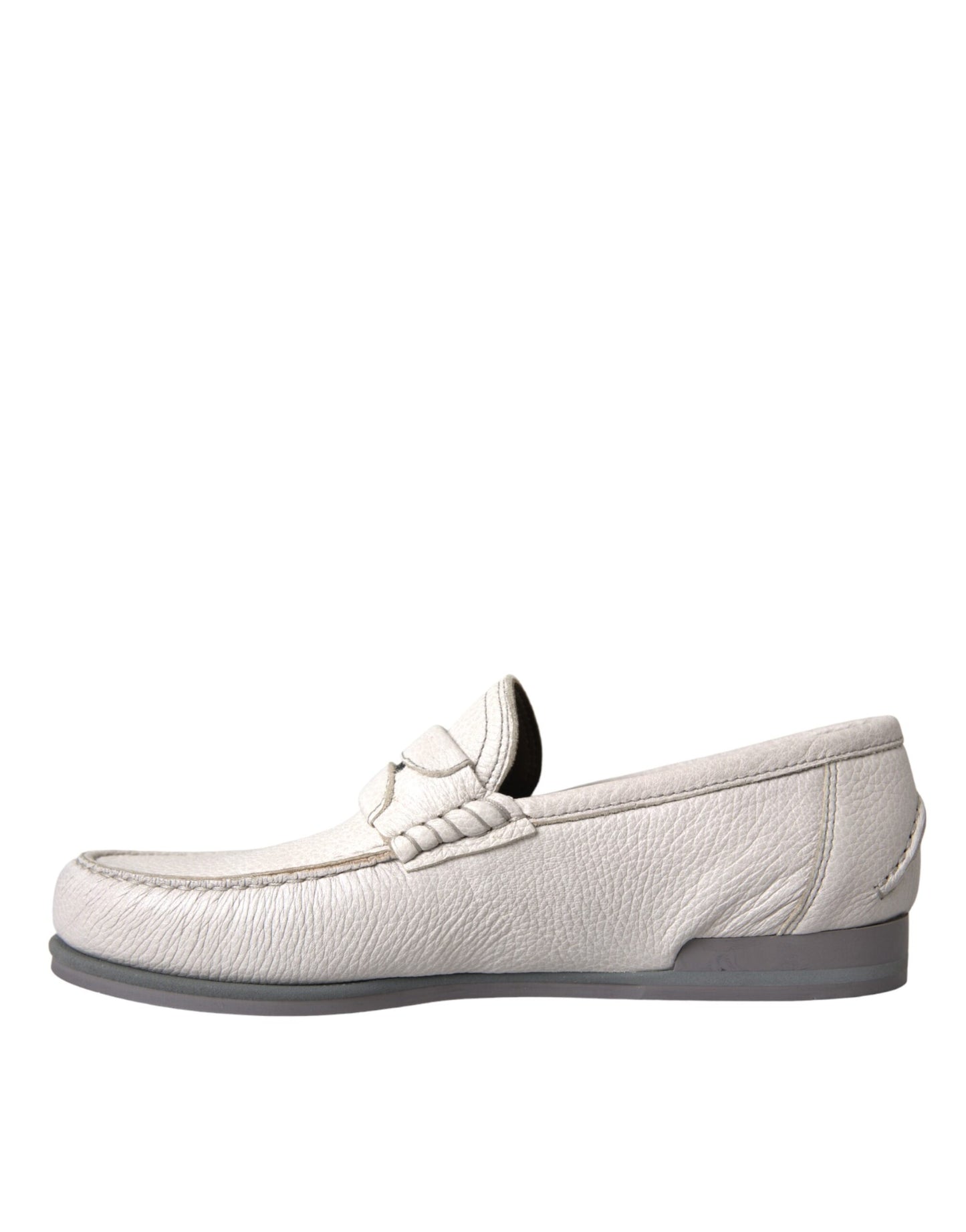 Dolce & Gabbana White Gray Leather Slip Moccasin Shoes Loafer