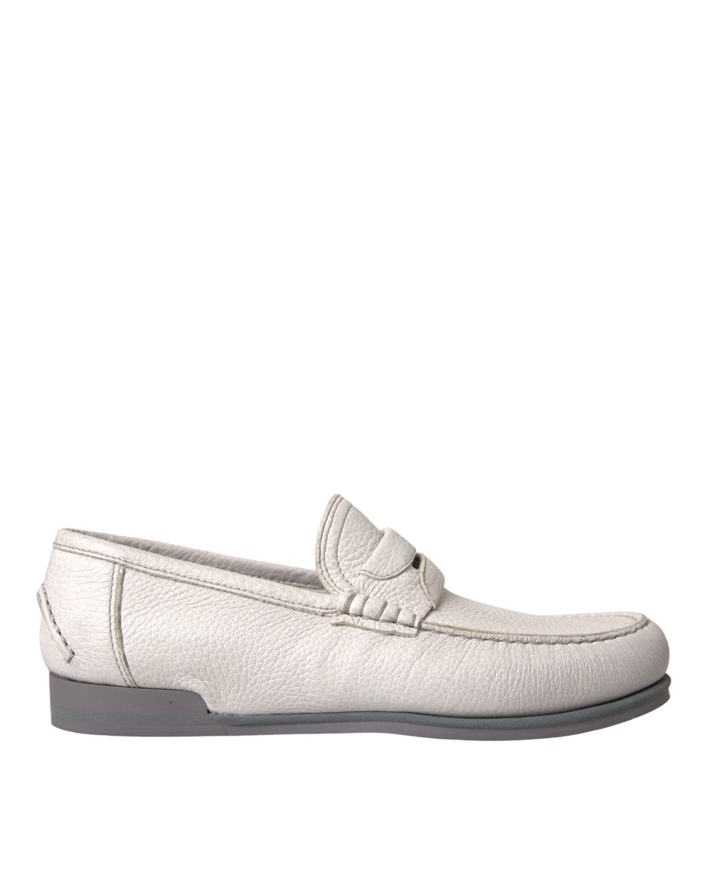 Dolce & Gabbana White Gray Leather Slip Moccasin Shoes Loafer