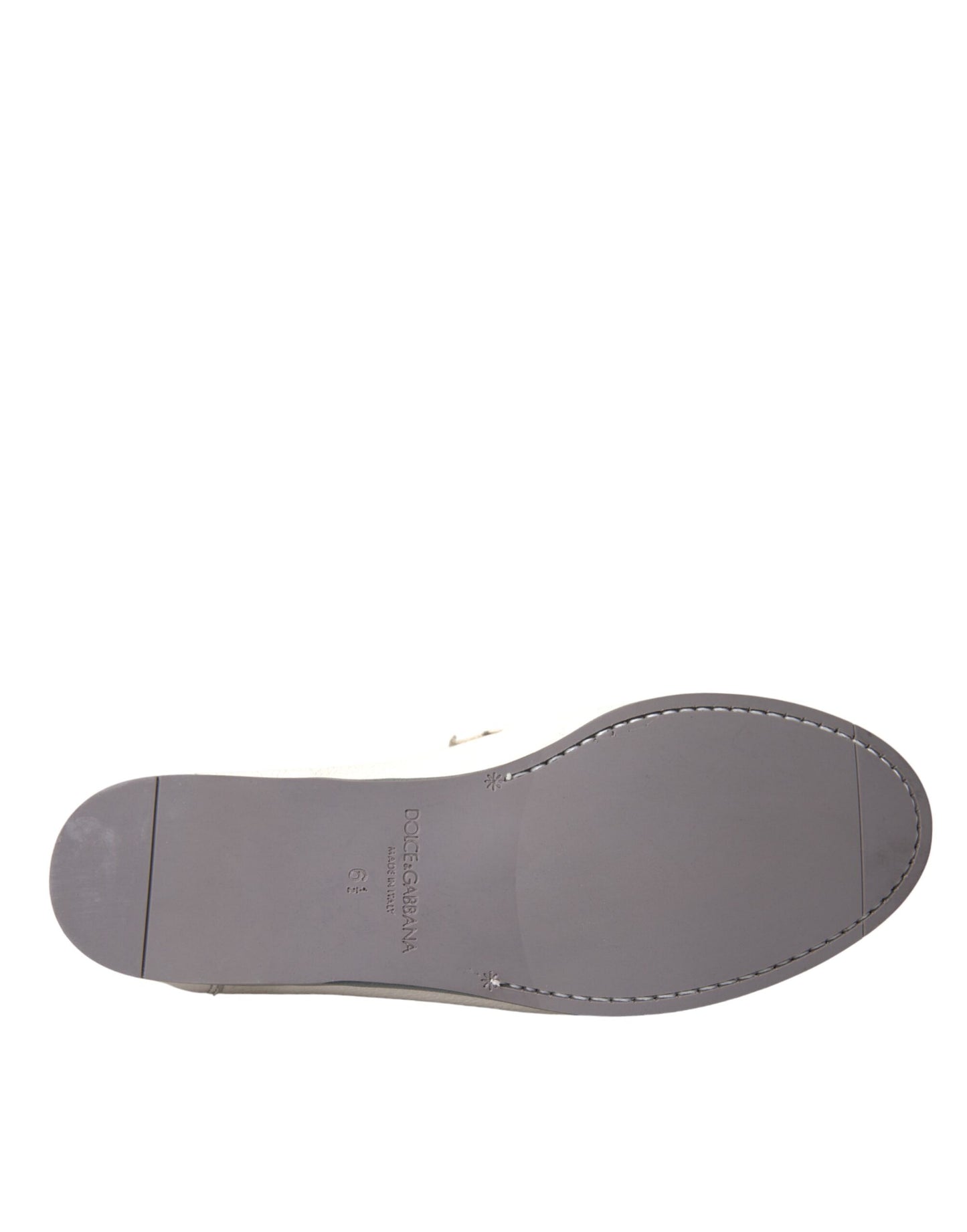 Dolce & Gabbana White Gray Leather Slip Moccasin Shoes Loafer