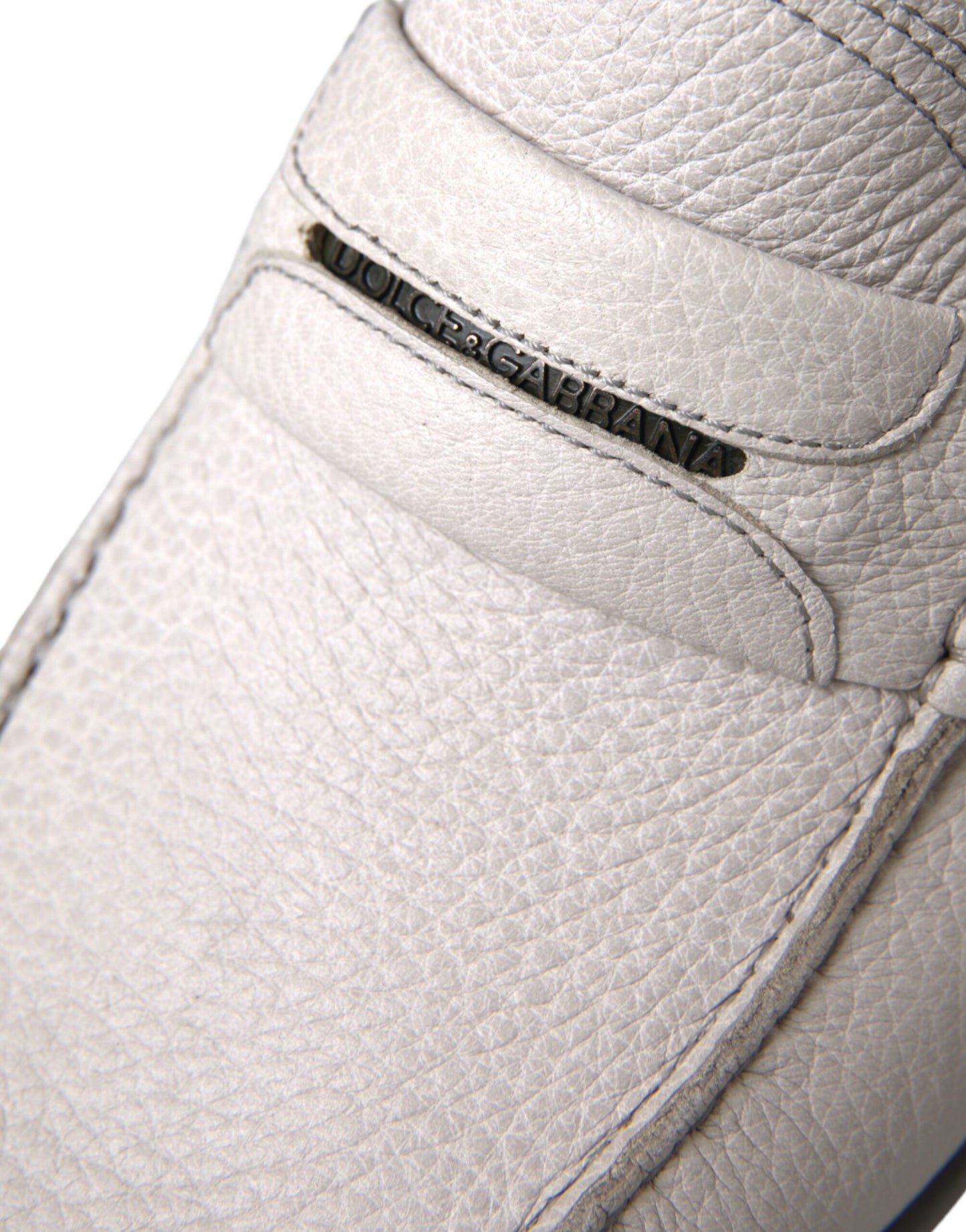 Dolce & Gabbana White Gray Leather Slip Moccasin Shoes Loafer
