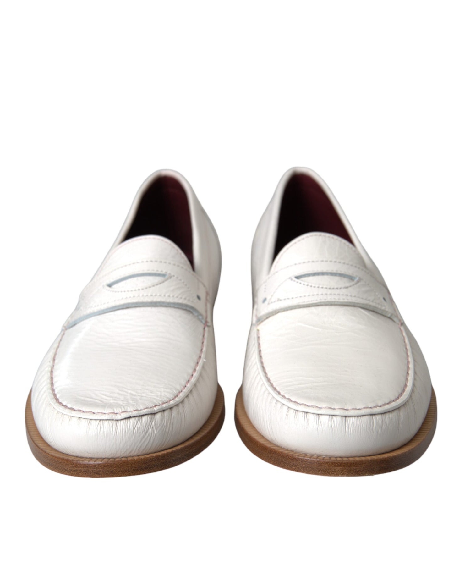 Dolce & Gabbana White Leather Slip On Moccasin Loafers Shoes