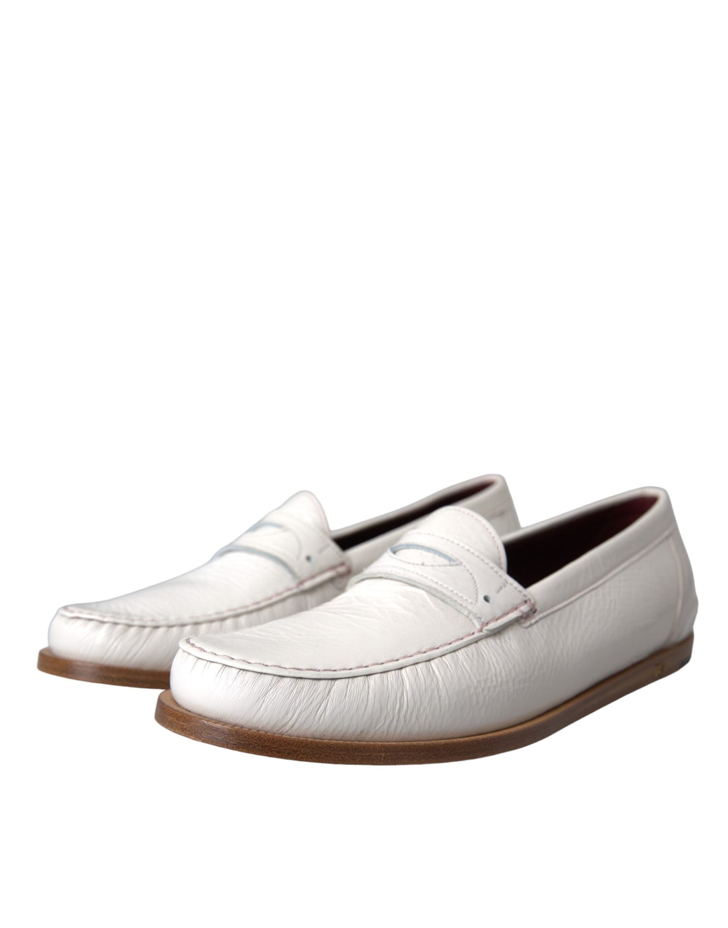 Dolce & Gabbana White Leather Slip On Moccasin Loafers Shoes