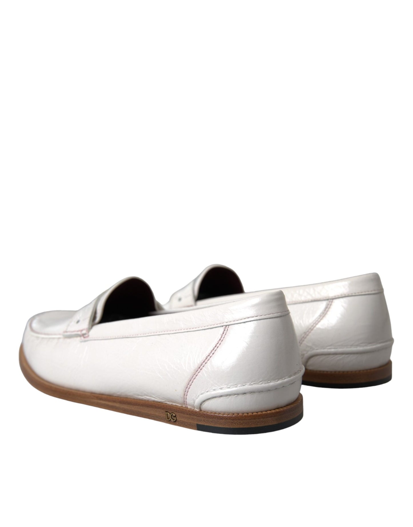Dolce & Gabbana White Leather Slip On Moccasin Loafers Shoes